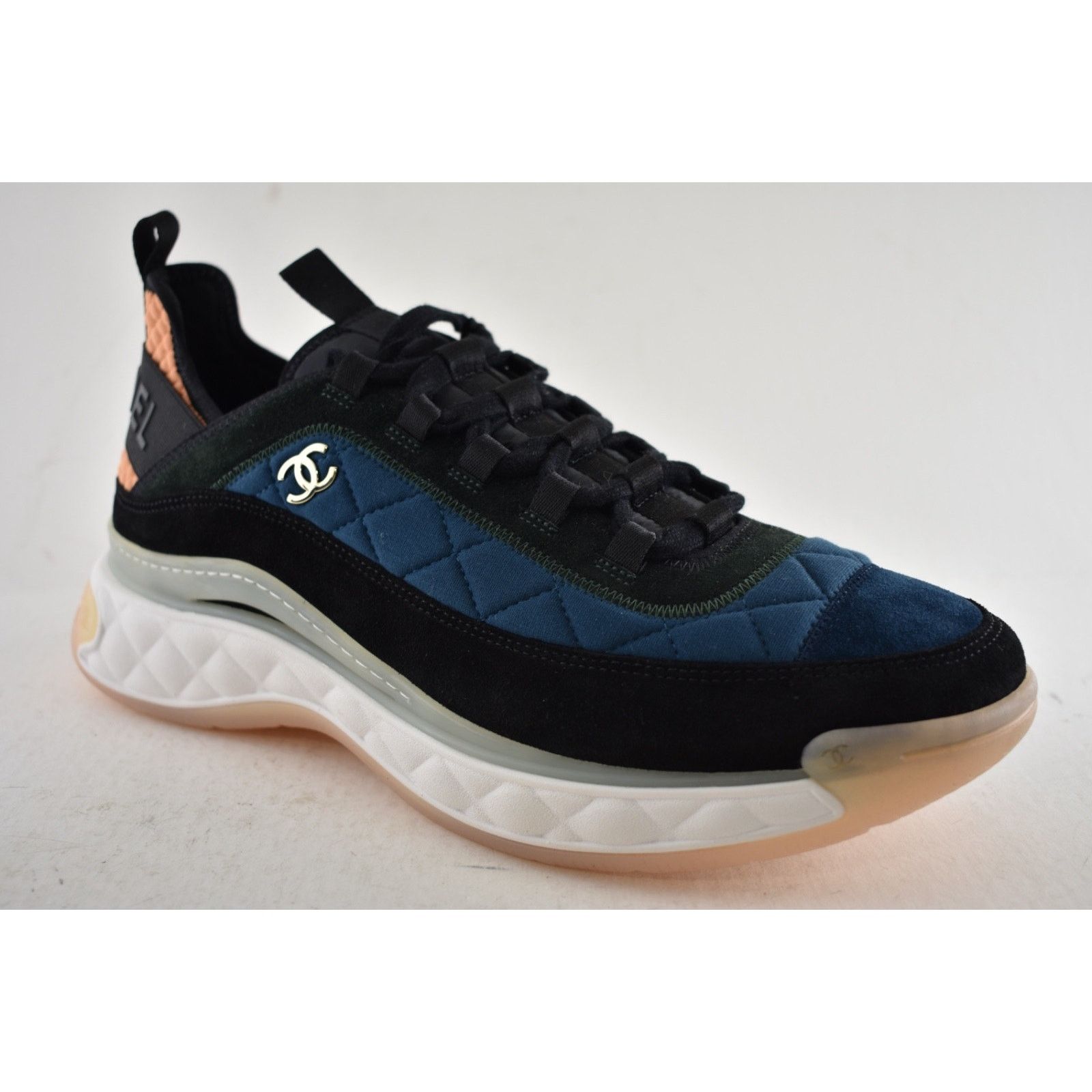 Chanel Mens Blue Green White Black CC Logo Low Top Trainer Sneaker Size US 11 / EU 44 - 5 Thumbnail