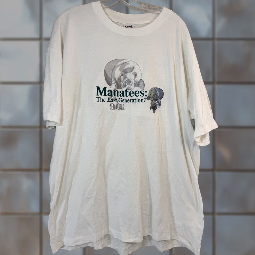 Anvil Sea World Manatees Vintage Solid 90s Crew Neck Shirt Mens 2XL White Size US XXL / EU 58 / 5 - 1 Thumbnail
