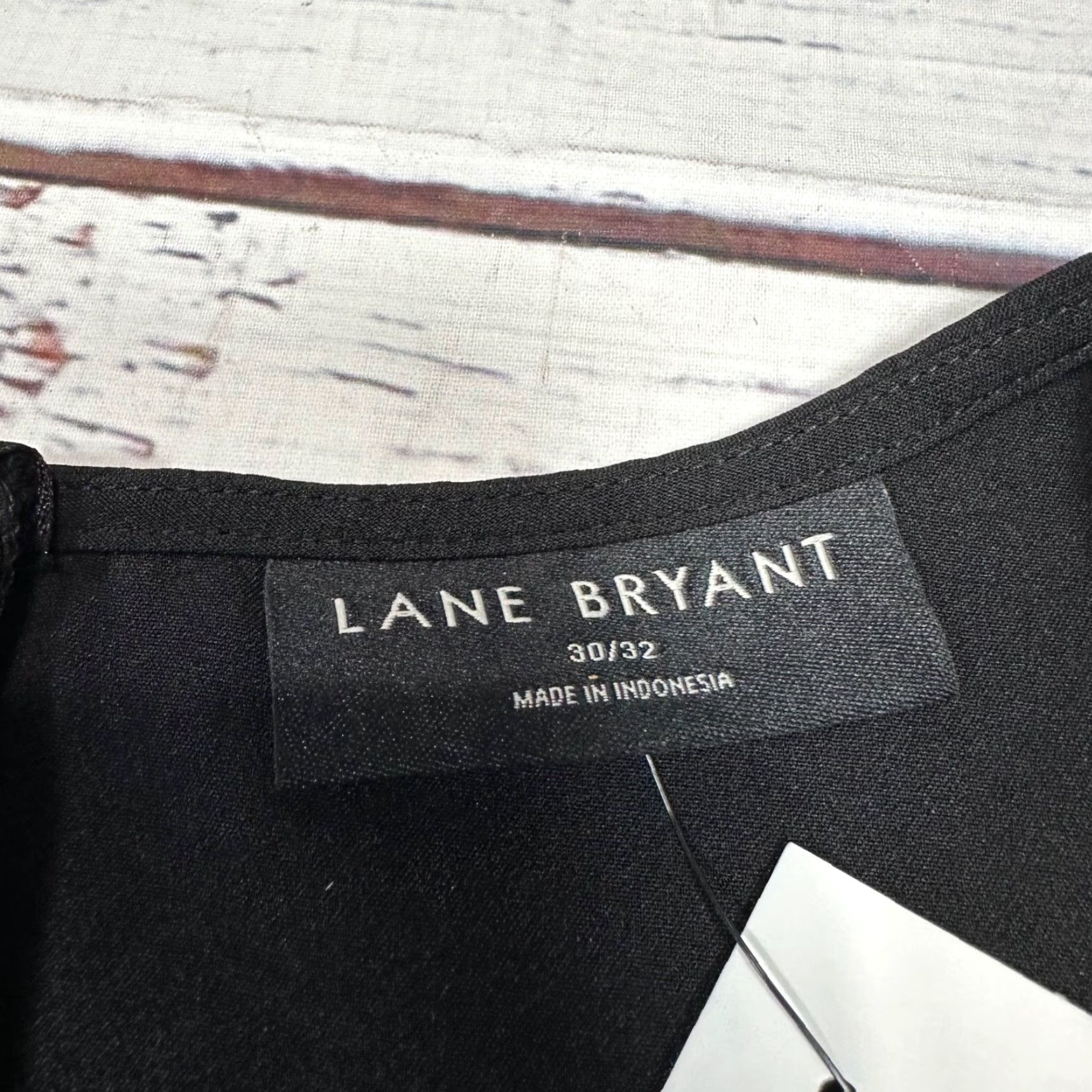 Vintage Lane Bryant Womens Blouse Shirt Plus 30/32 Black Cap Sleeve Tie Waist Back Zip New Size 4XL / US 24-26 - 7 Thumbnail