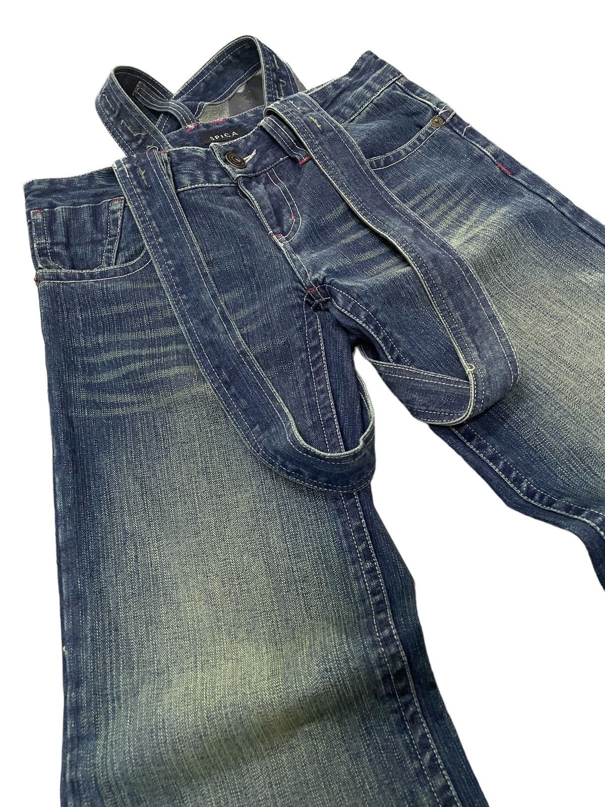 If Six Was Nine × Le Grande Bleu (L.G.B.) Spica Japan Mud Mooss Flared Wide Parachute Suspender Jeans Size US 30 / EU 46 - 11 Thumbnail