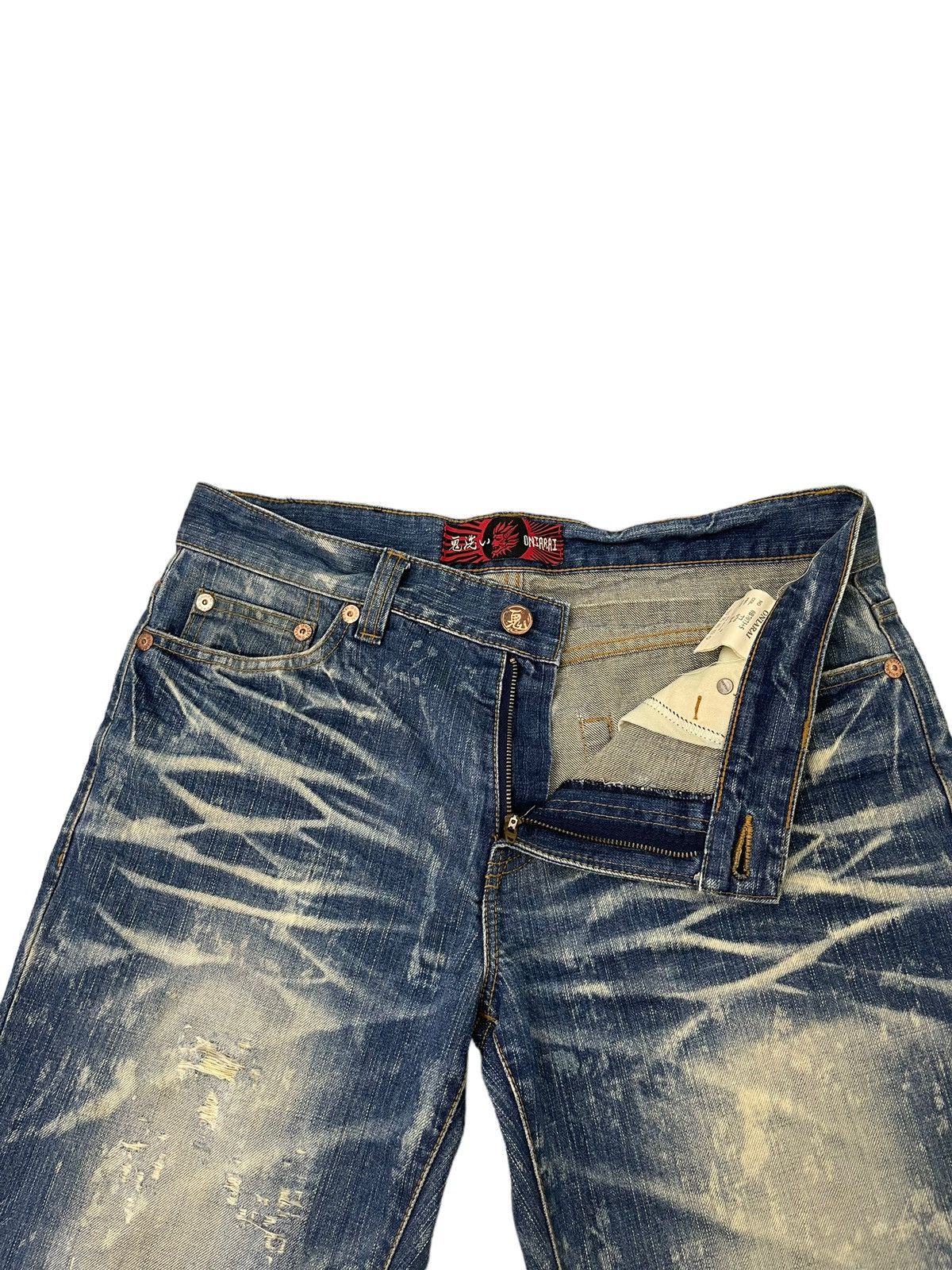 Japanese Brand Distress Thrash Acid Wash Oniarai Denim Regular Fit 7🟦4 Size US 35 - 11 Thumbnail