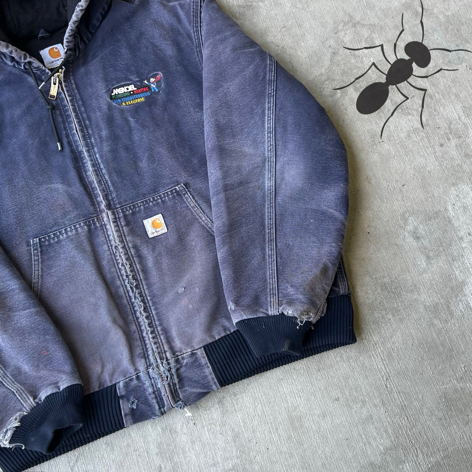 Carhartt × Vintage Carhartt J130 MDT faded blue hooded work wear jacket Size US L / EU 52-54 / 3 - 4 Thumbnail