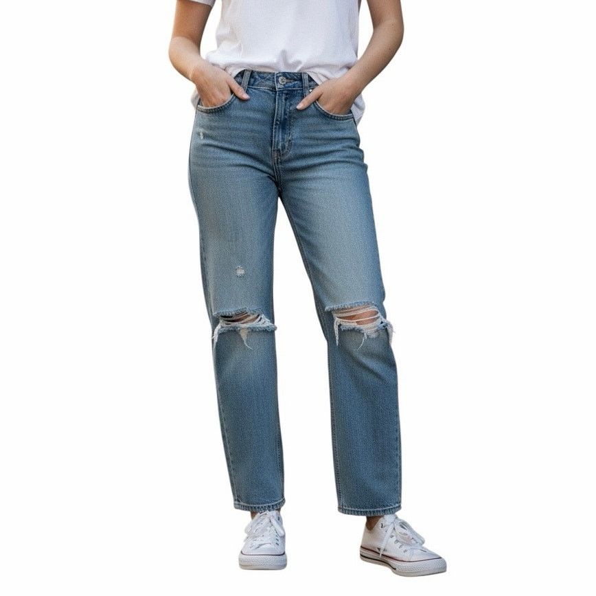 The Unbranded Brand Mid Rise Straight Retro De Tiro Medio Sz 4 Light Blue Size 27" / US 4 / IT 40 - 1 Thumbnail