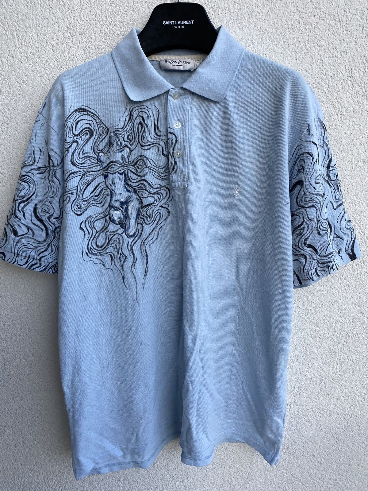 Yves Saint Laurent 1of1 YSL Polo Shirt Art Blue YSL Tee Size US L / EU 52-54 / 3 - 3 Thumbnail