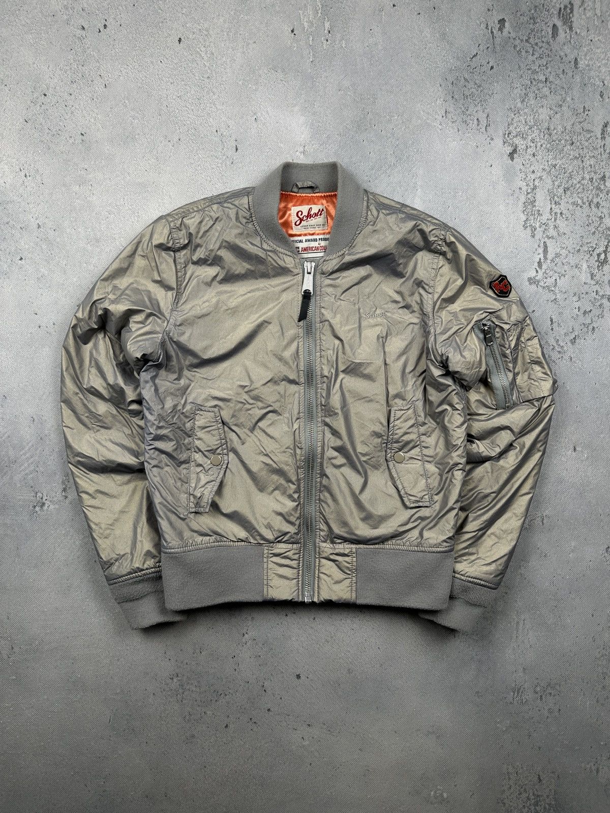 Schott NYC MA-1 Bomber Jacket American College Gray Satin