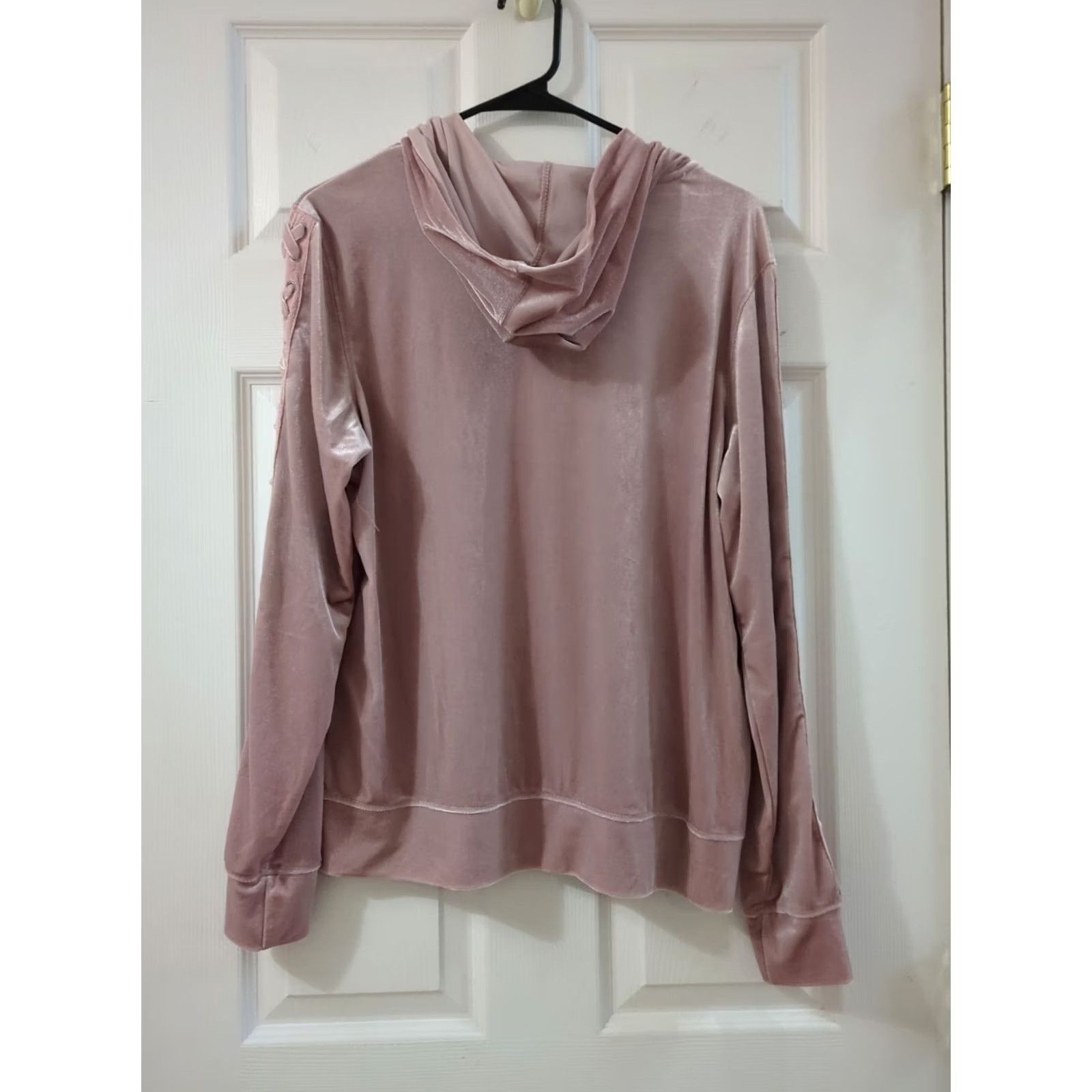 Velour Material Girl Hoodie Woman L Pink Velour Lace Up Sleeves Zip Jacket Size L Size L / US 10 / IT 46 - 4 Thumbnail