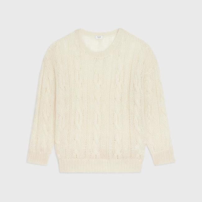 image of Celine O1W1Db10324 Boxy Aran Sweaters In Off White, Men's (Size XL)