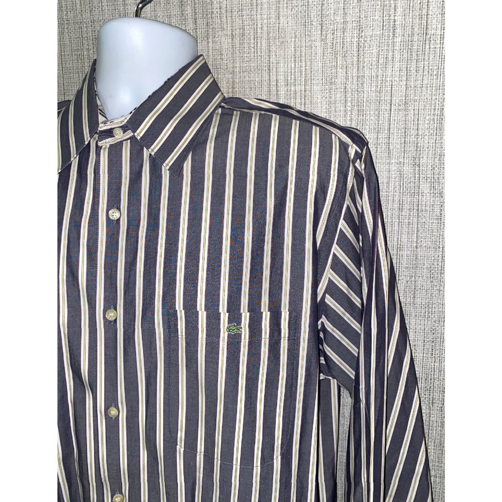 Lacoste Lacoste Shirt Men Gray/White Striped Button Up Long Sleeve Size 44 Regular Mens Size US XXL / EU 58 / 5 - 2 Thumbnail