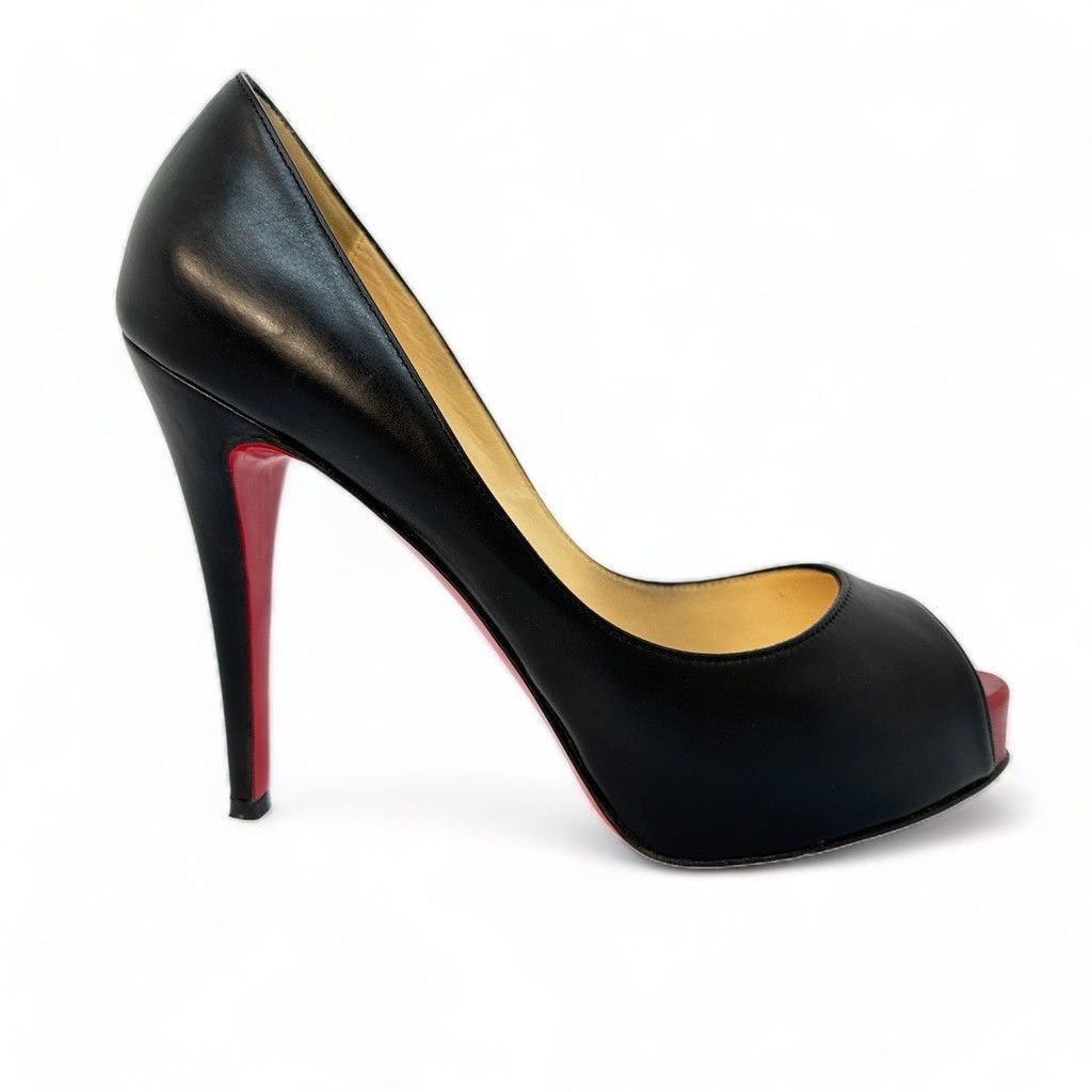 Christian Louboutin Christian Louboutin Very Prive Black Leather Peep Toe Pump Size US 5.5 / IT 35.5 - 1 Thumbnail