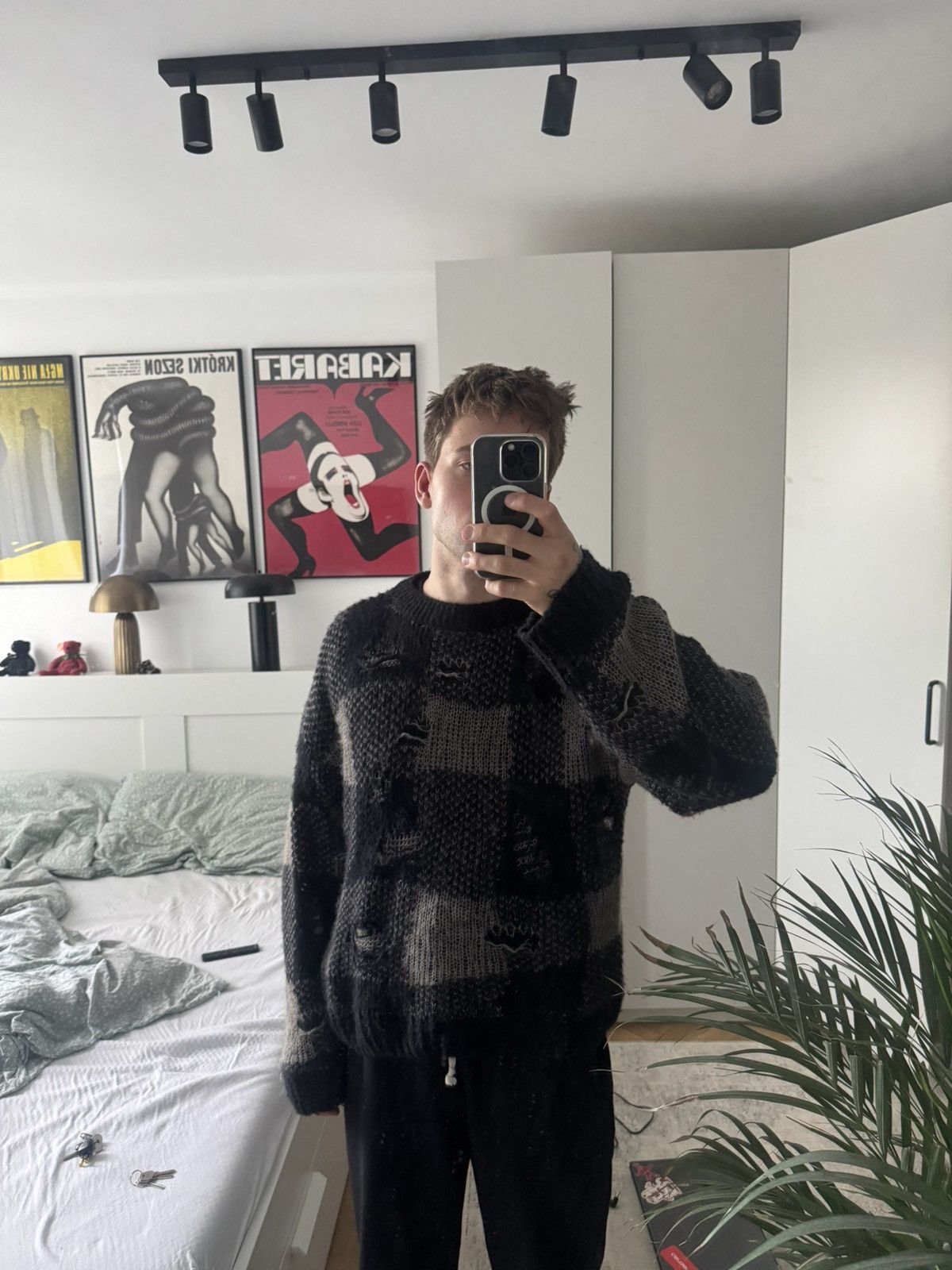 Our Legacy Our Legacy Sonar Roundneck Sweater Distressed Plaid Black Size US L / EU 52-54 / 3 - 4 Thumbnail