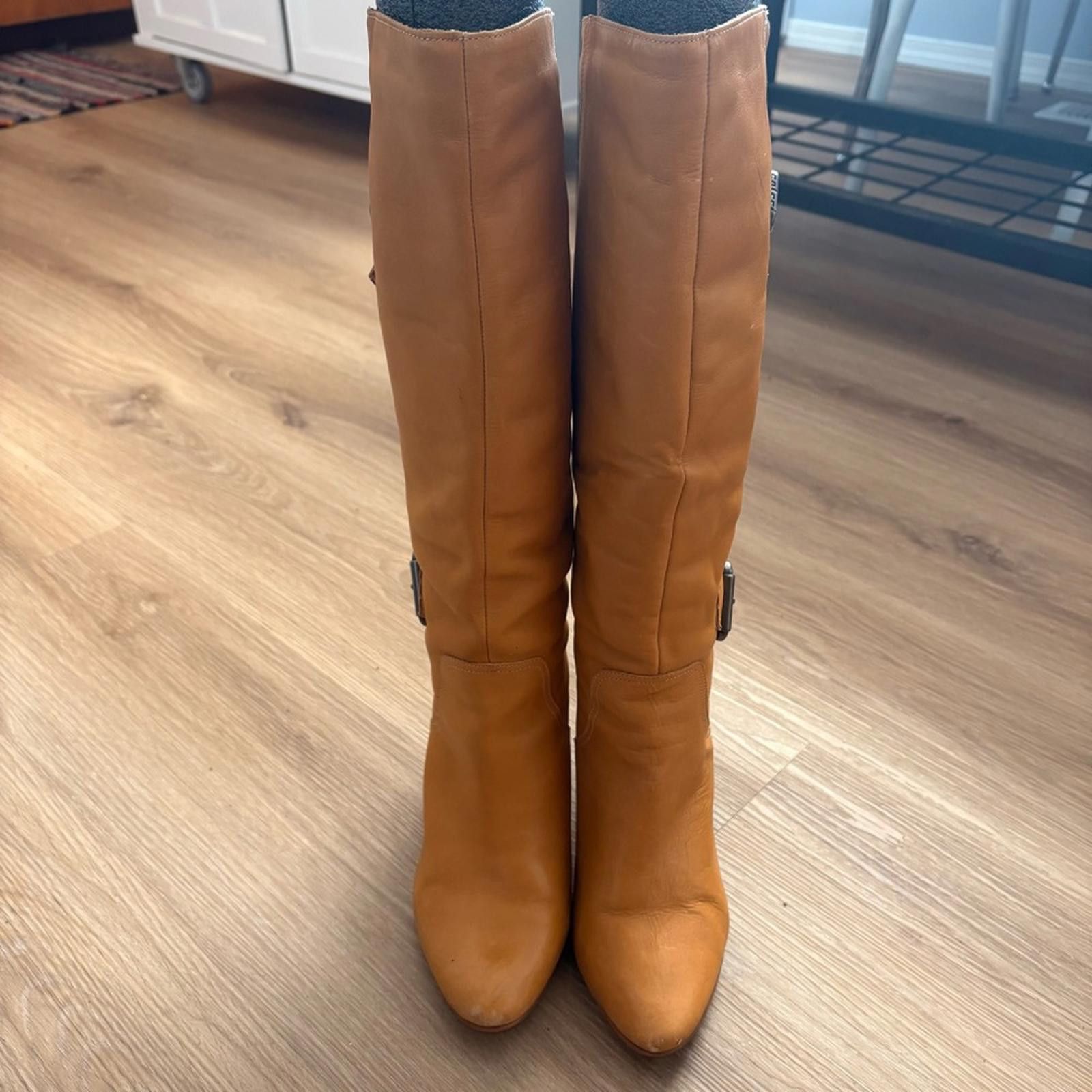 Carlo Colucci Colcci Women’s Tan Leather Tall Boots Riding Style Size US 9 / IT 39 - 2 Thumbnail