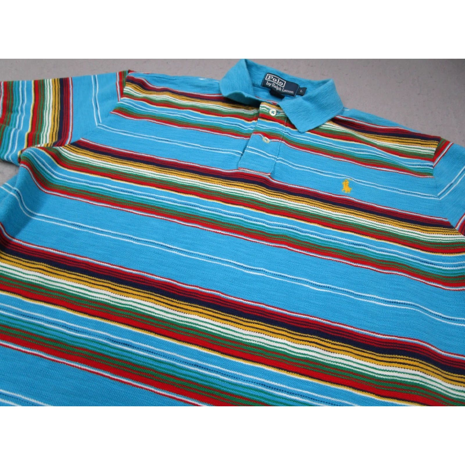Polo Ralph Lauren VINTAGE Polo Ralph Lauren Shirt Mens Large Blue Knit Southwest Short Sleeve Pony Size US L / EU 52-54 / 3 - 2 Thumbnail