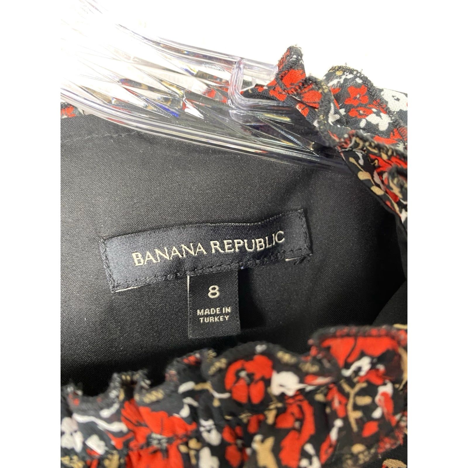 Banana Republic VINTAGE Banana Republic Dress Sz 8 Black Red Floral Print Shift Tie Front Elastic Waist Size M / US 6-8 / IT 42-44 - 4 Thumbnail