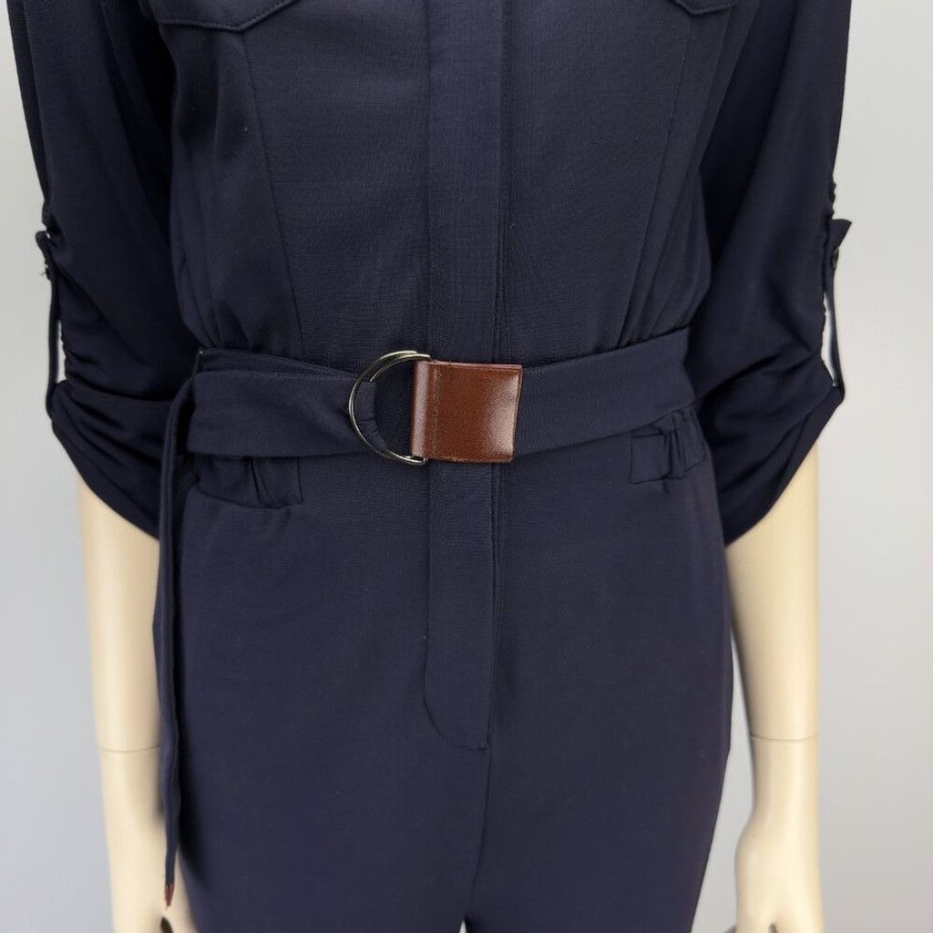 Other MARC CAIN Preppy Polo Collar Belted Stretch Navy Jumpsuit S Size 26" / US 2 / IT 38 - 4 Thumbnail