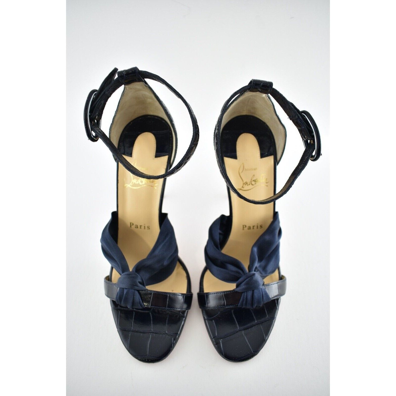 Christian Louboutin Ruban 100 Blue Croc Satin Ankle Strap Sandal Heel Pump 42 Size US 12 / IT 42 - 3 Thumbnail
