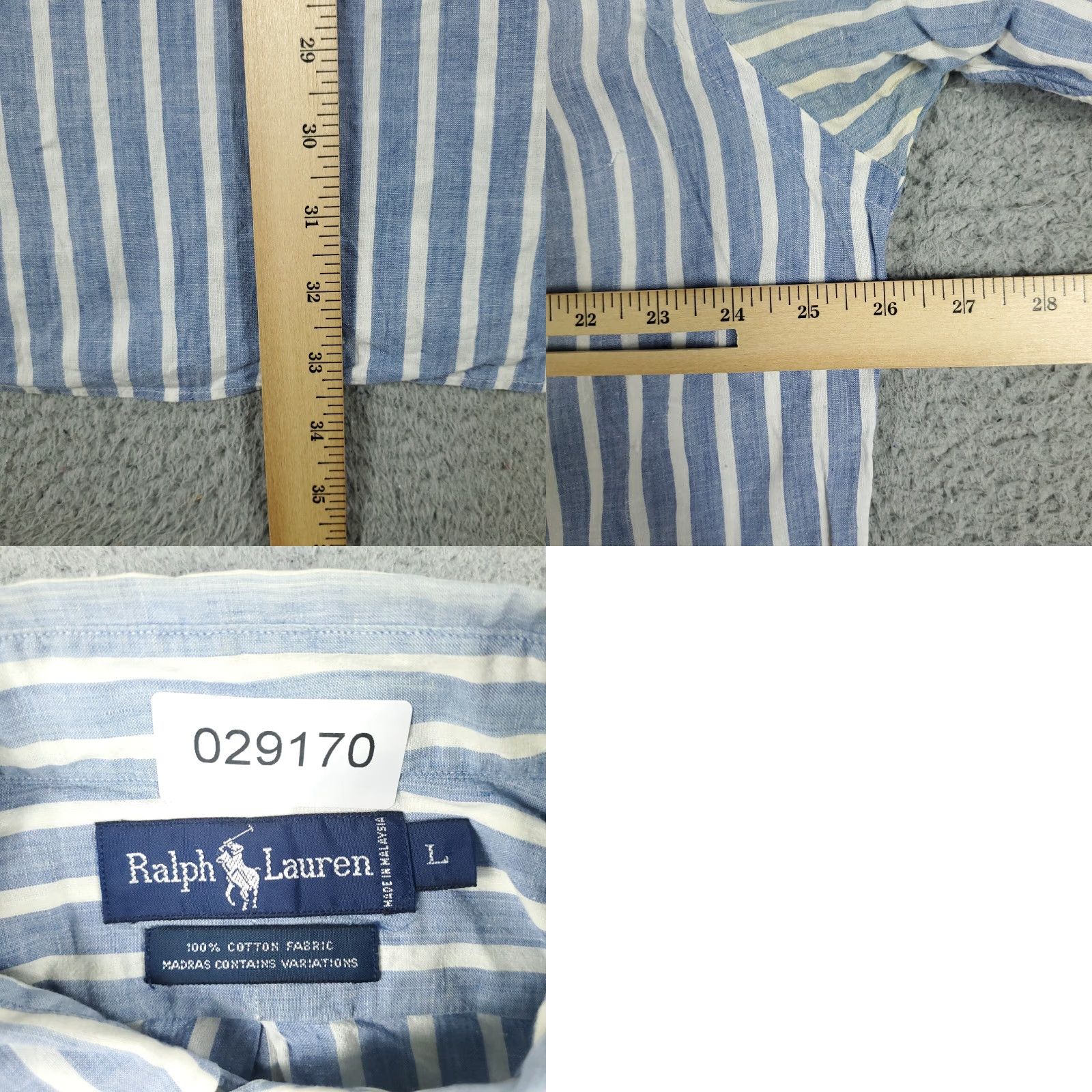 Ralph Lauren Ralph Lauren Men's Button-Up Shirt Large Blue Striped Short Sleeve Casual Workwear Size US L / EU 52-54 / 3 - 8 Thumbnail