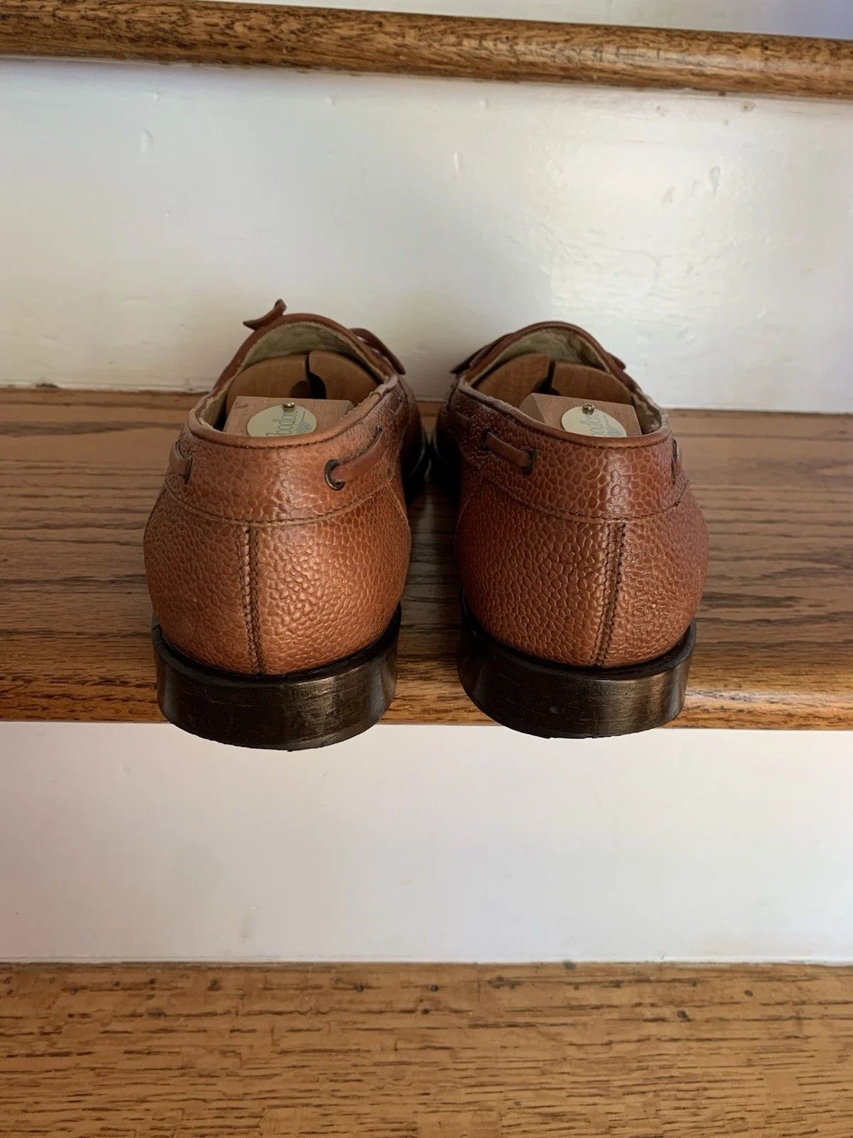Zelli Zelli Cognac Pebble Leather Tie Loafers Size US 9.5 / EU 42-43 - 5 Thumbnail