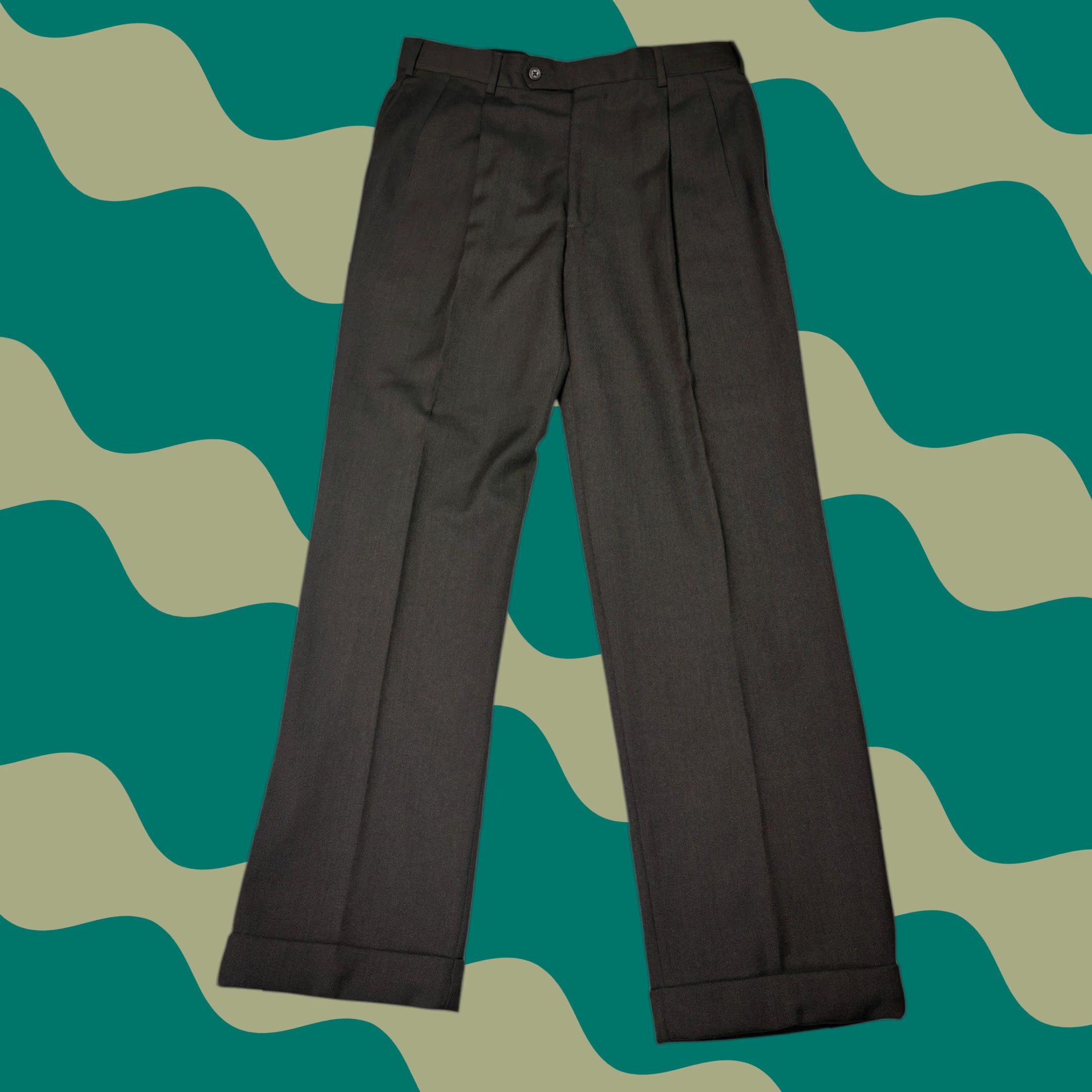 Brooks Brothers VINTAGE Brooks Brothers 346 Mens Pleated Wool Dress Pants Brown W35 L32 Cuffed Size US 35 - 1 Thumbnail