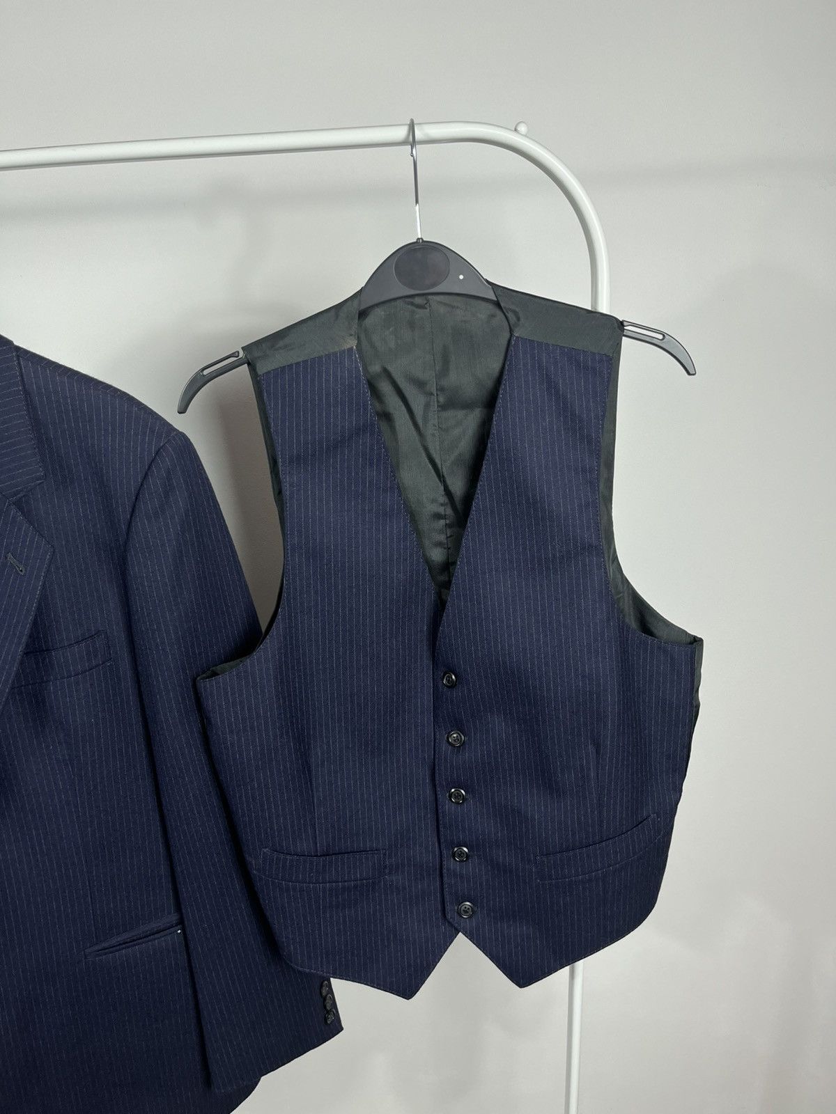 Vintage Wool 3-Piece Suit Pinstripe 40R Blazer Vest Pants