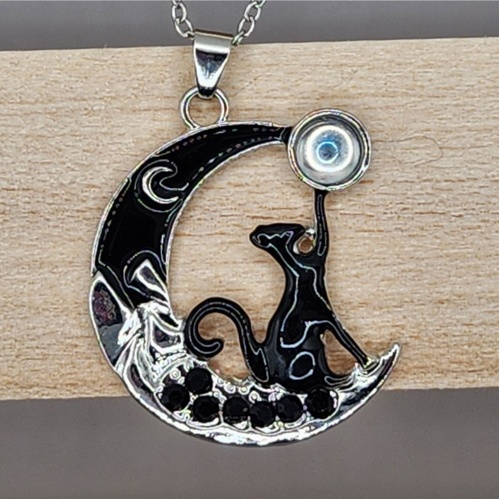 Other Black Cat on Crescent Moon Necklace with Moonstone Accent Size ONE SIZE - 5 Thumbnail