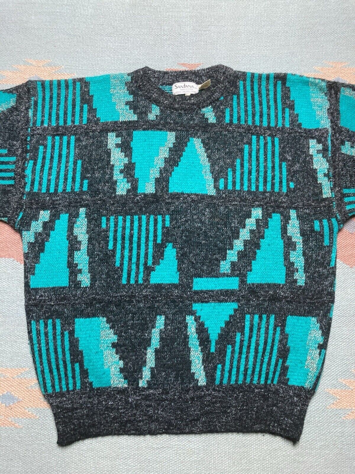 Vintage knit sweater crewneck acrylic geometric Aztec abstract L Size US L / EU 52-54 / 3 - 2 Thumbnail
