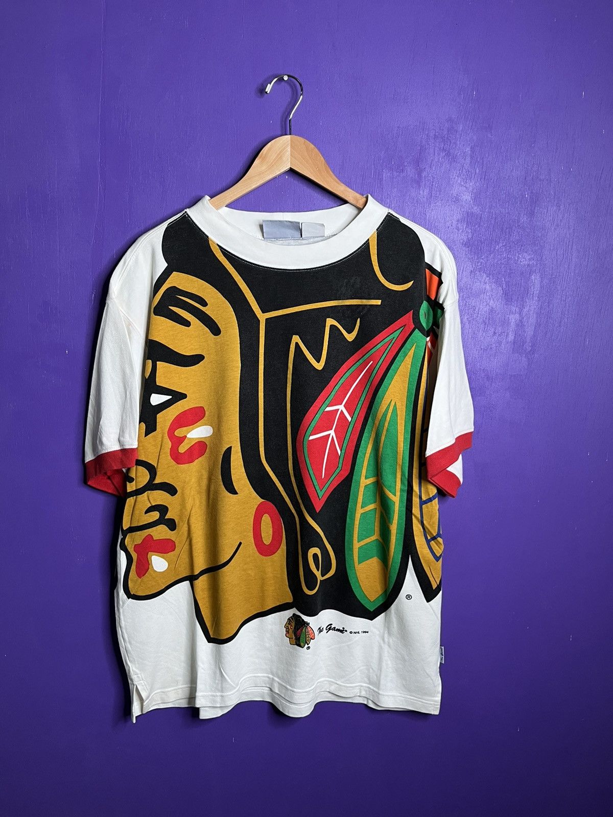 image of Nhl x The Game Vintage 1994 The Game Chicago Blackhawks Aop T-Shirt in White, Men's (Size XL)