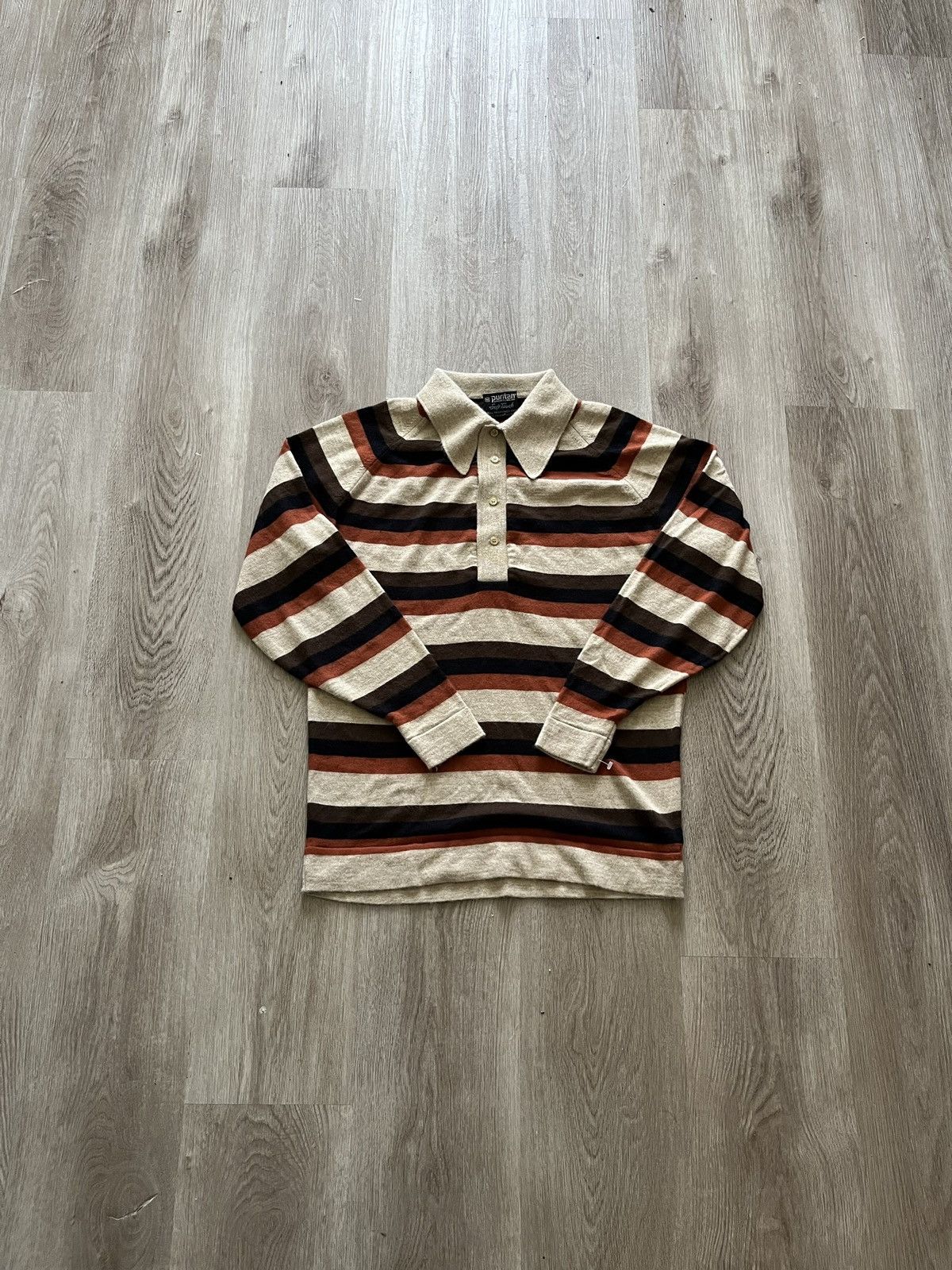 Puritan Vintage Striped Polo Long Sleeve Shirt Size US M / EU 48-50 / 2 - 6 Thumbnail