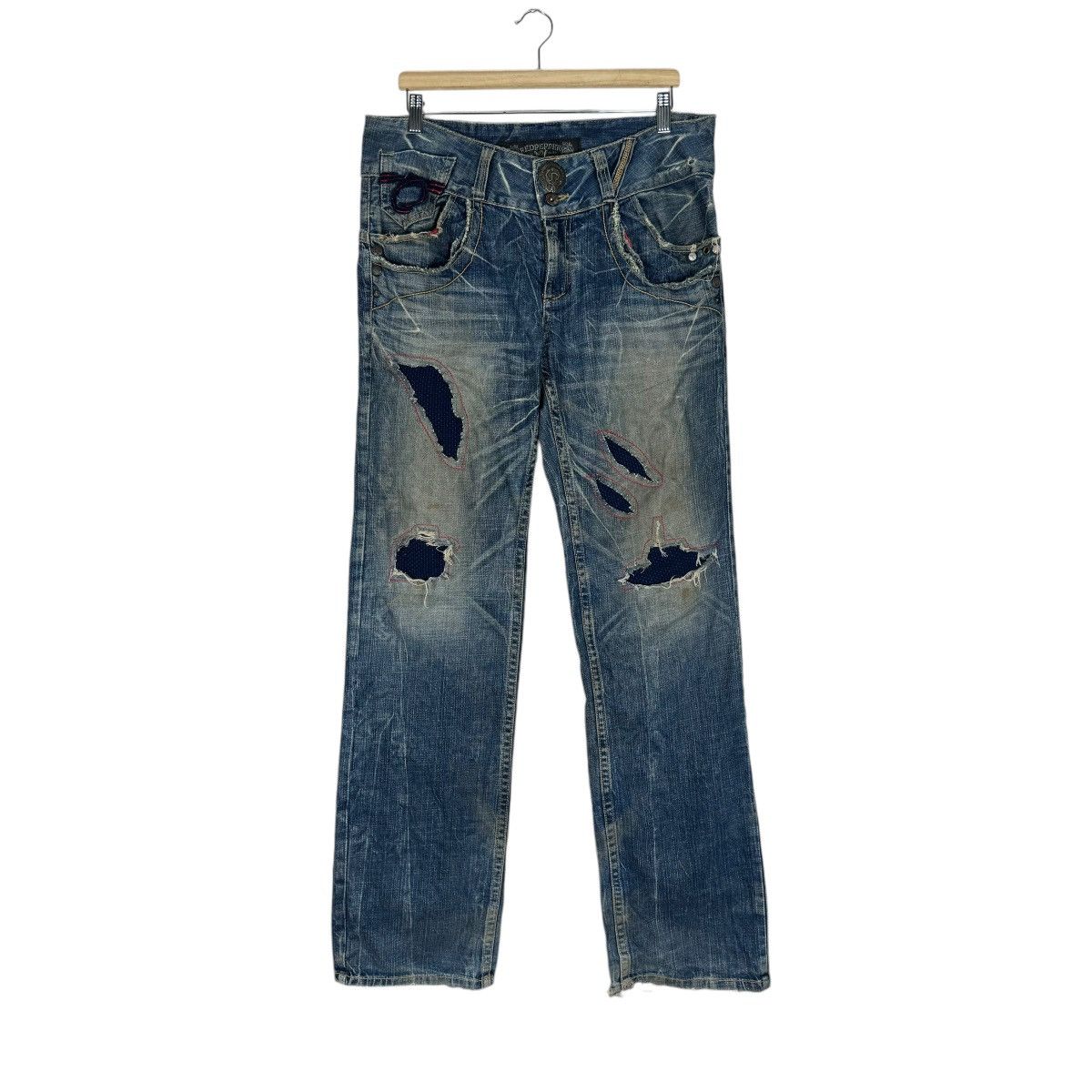 Indigo ⚡️RED PEPPER GOLD PATCHWORK DENIM JEANS PANTS Size US 36 / EU 52 - 3 Thumbnail