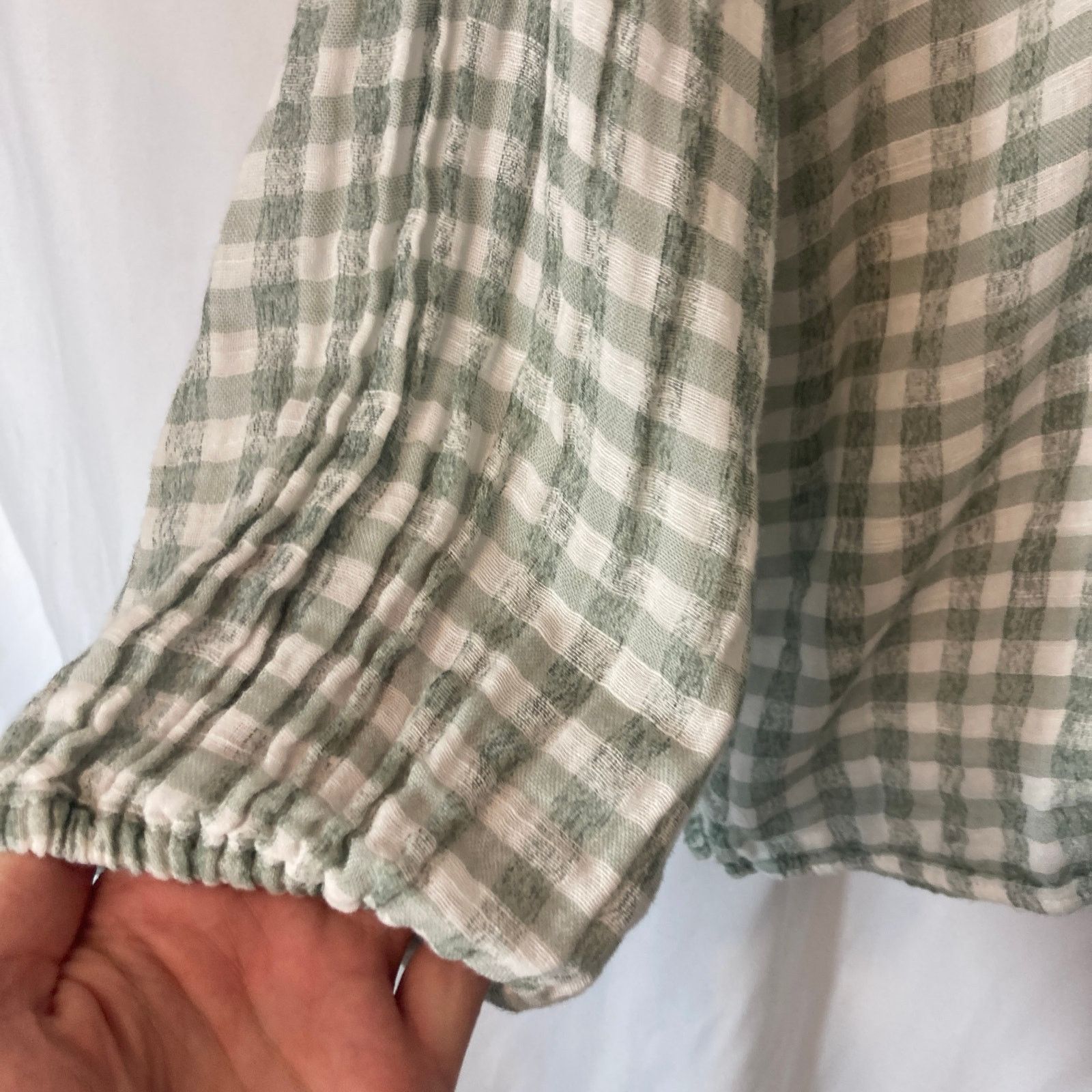 Zara Zara Green White Gingham Plaid Front Key Hole Tie Blouse Top Size S / US 4 / IT 40 - 8 Thumbnail
