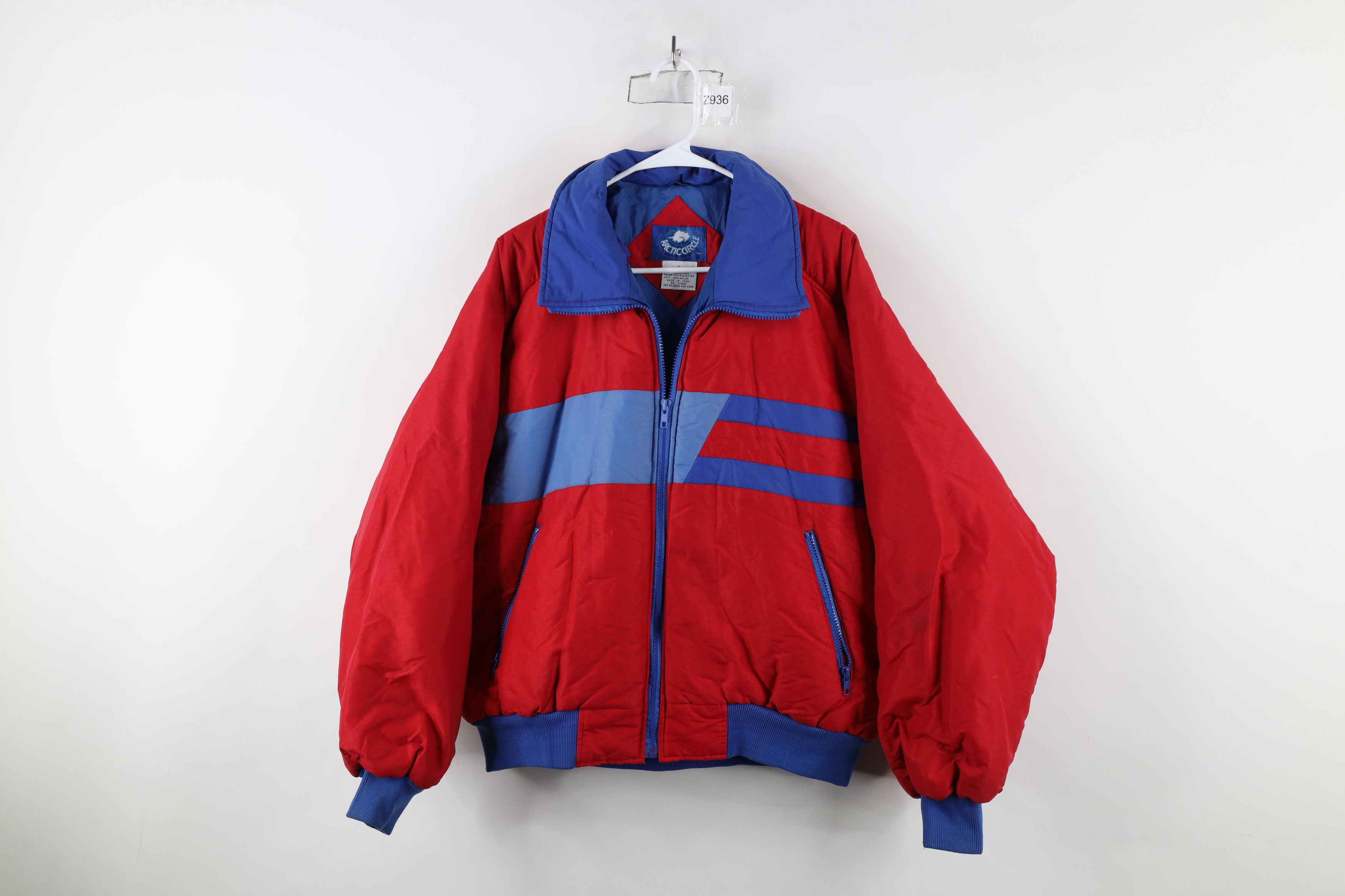 Vintage Vintage 90s Streetwear Striped Full Zip Puffer Jacket Red Size US L / EU 52-54 / 3 - 1 Thumbnail