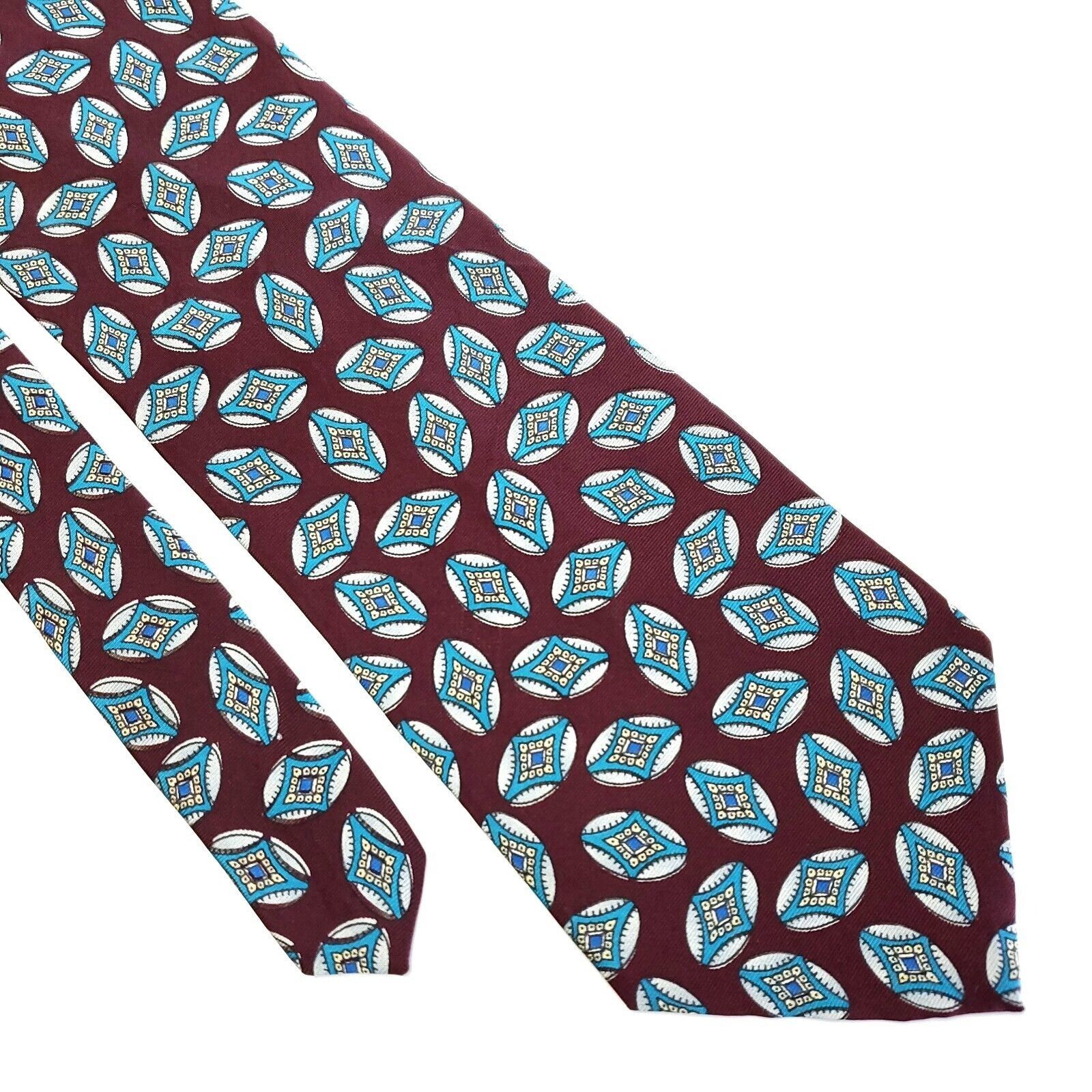 Oscar De La Renta Oscar De La Renta Silk Tie Maroon Red Teal Geometric Print S Size ONE SIZE - 1 Thumbnail