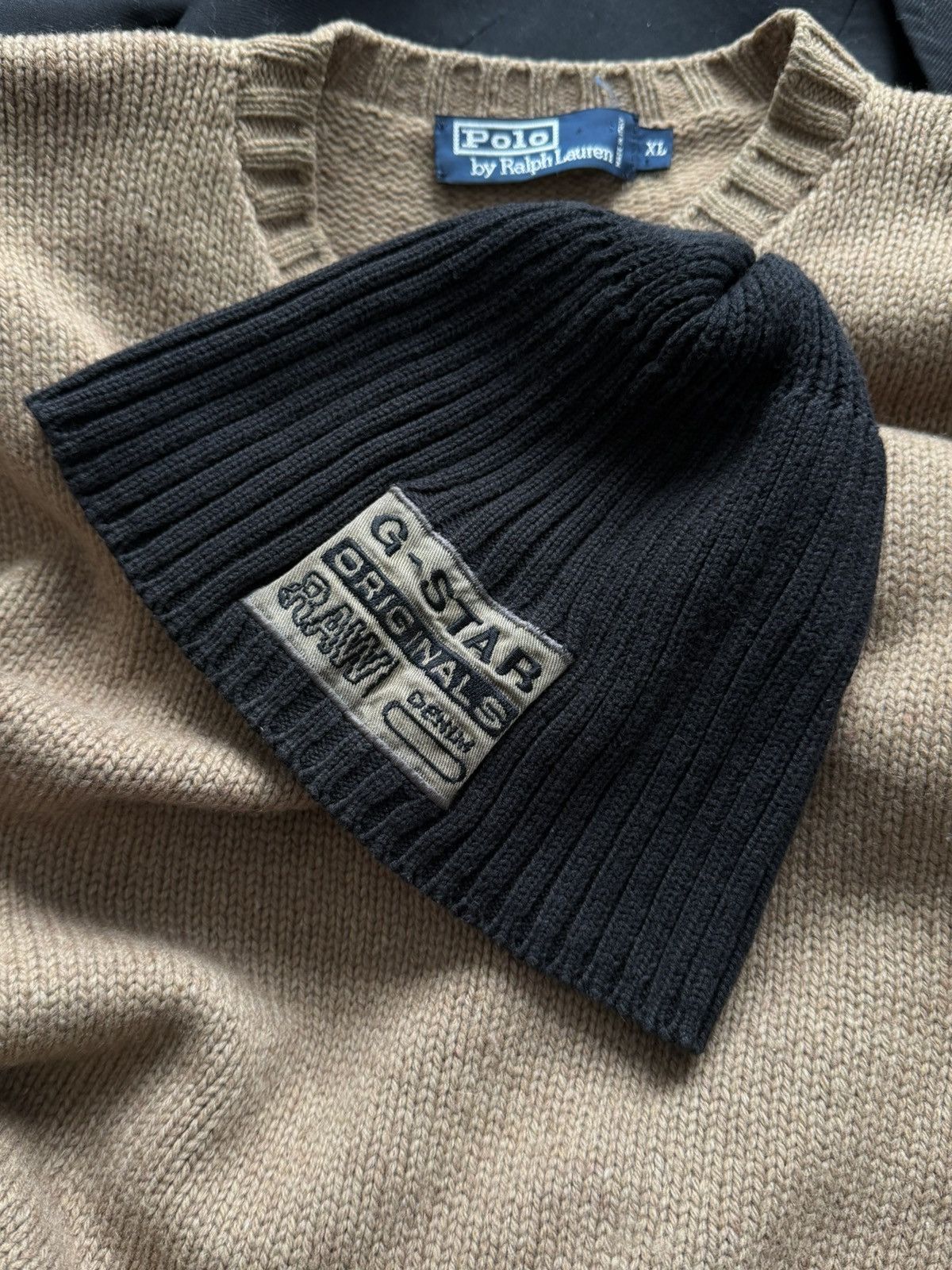 G-Star Vintage G-Star Raw Denim Big Logo Knit Beanie Hat Size ONE SIZE - 4 Thumbnail