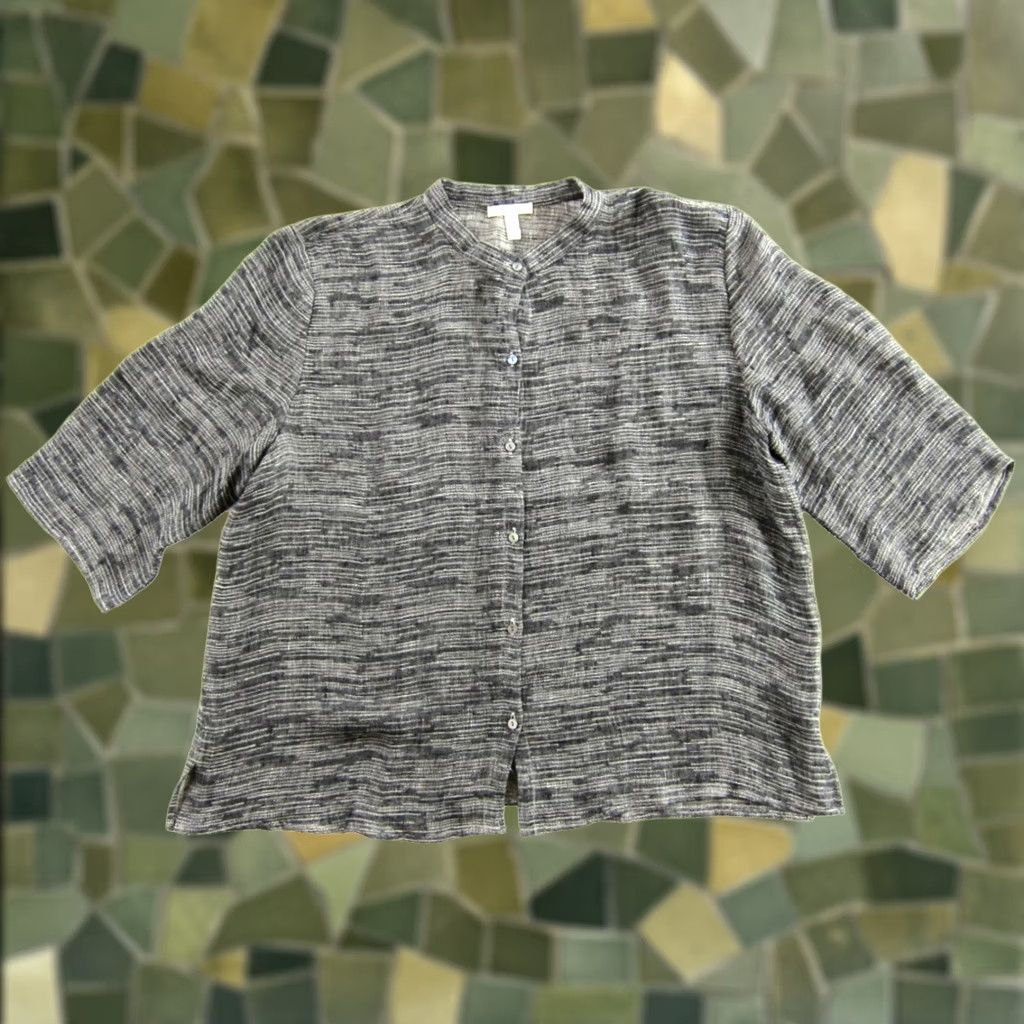 Eileen Fisher Eileen Fisher Blouse Shirt Womens XL Black Linen Button Up Short Sleeve Tunic Crew Neck Fabric: Woven, Pattern: Solid Size XL / US 12-14 / IT 48-50 - 1 Thumbnail