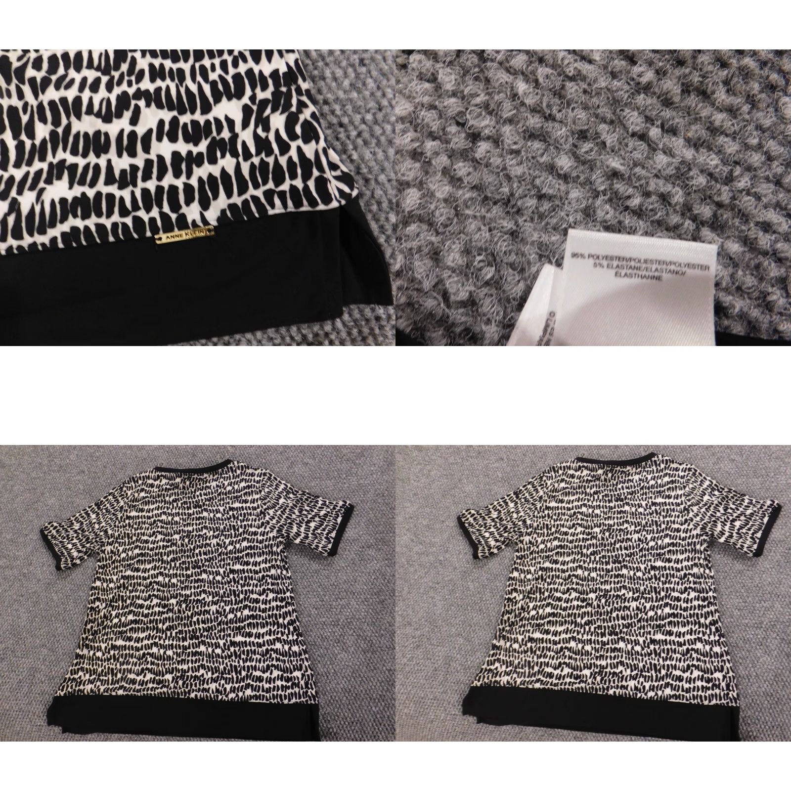Anne Klein Anne Klein Shirt Womens S Black Stretch Pullover Blouse Short Sleeve Crew Neck Casual Regular Polyester Down Button Vintage No Size S / US 4 / IT 40 - 8 Thumbnail