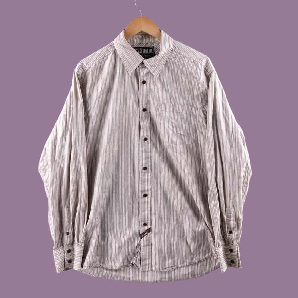 Ecko Unltd. VINTAGE ECKO UNLTD Mens XLARGE Striped Button-Down Shirt Long Sleeve Casual Workwear Beige Tan White Collared Pockets Mens Size US XL / EU 56 / 4 - 1 Thumbnail