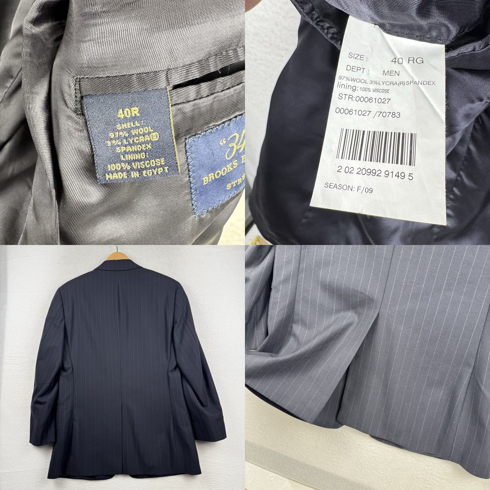 Brooks Brothers Brooks Brothers 346 Stretch Mens Suit 2 Piece Navy Blue Pinstripe Wool Blend Blazer Jacket Notch Lapel 2-Button Regular 40R Women? Mens Size 40R - 8 Thumbnail