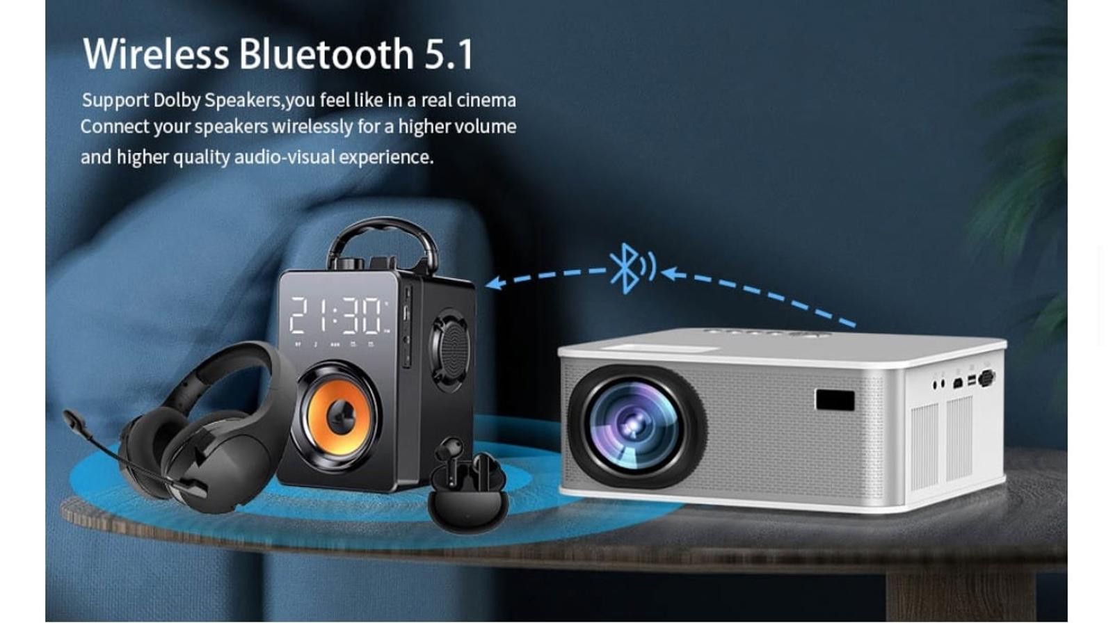 Other Portable LED/LCD 4k Projector Native 1080P Full HD Bluetooth Size ONE SIZE - 9 Thumbnail