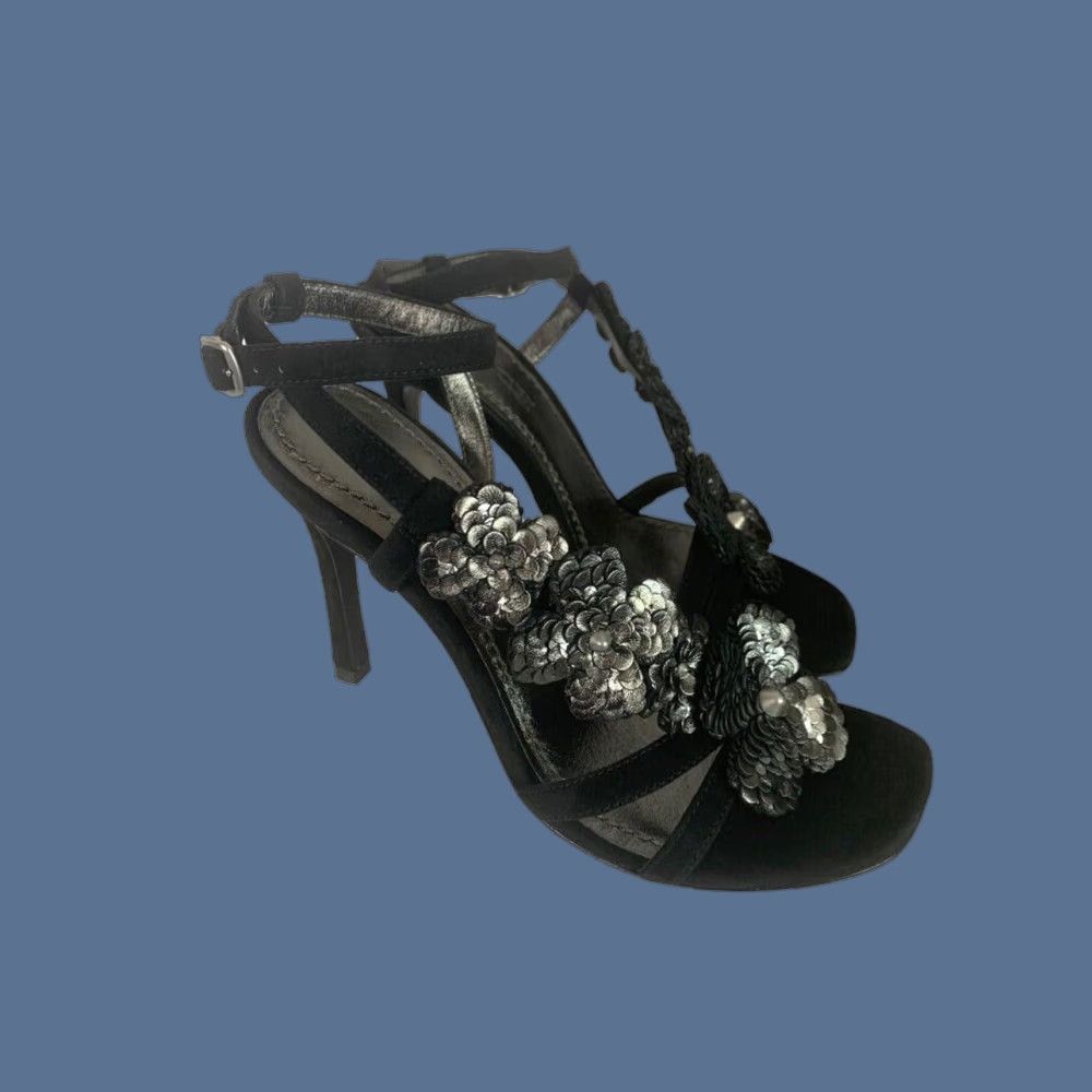Coach Coach Bianca Sandal Leather Paillettes Heeled Sandals Black 4" Heel G3169 7.5B Women Strappy Shoes Size US 8 / IT 38 - 1 Thumbnail