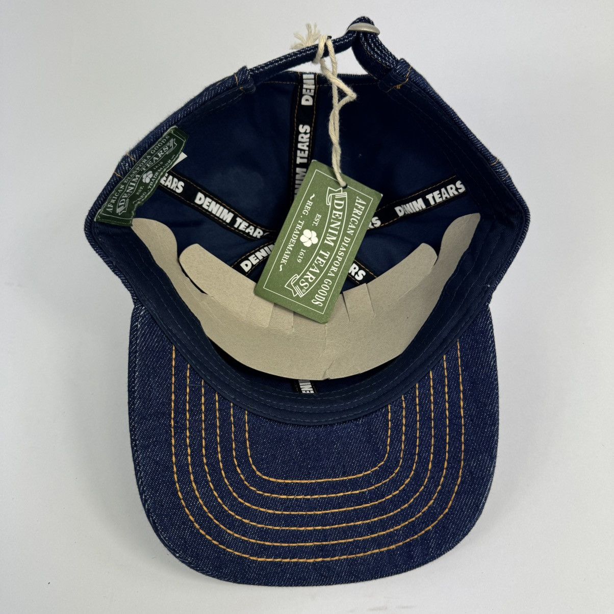 DENIM TEARS Washed Indigo Denim Cotton Bud Embroidered Adjustable Cap Size ONE SIZE - 8 Thumbnail