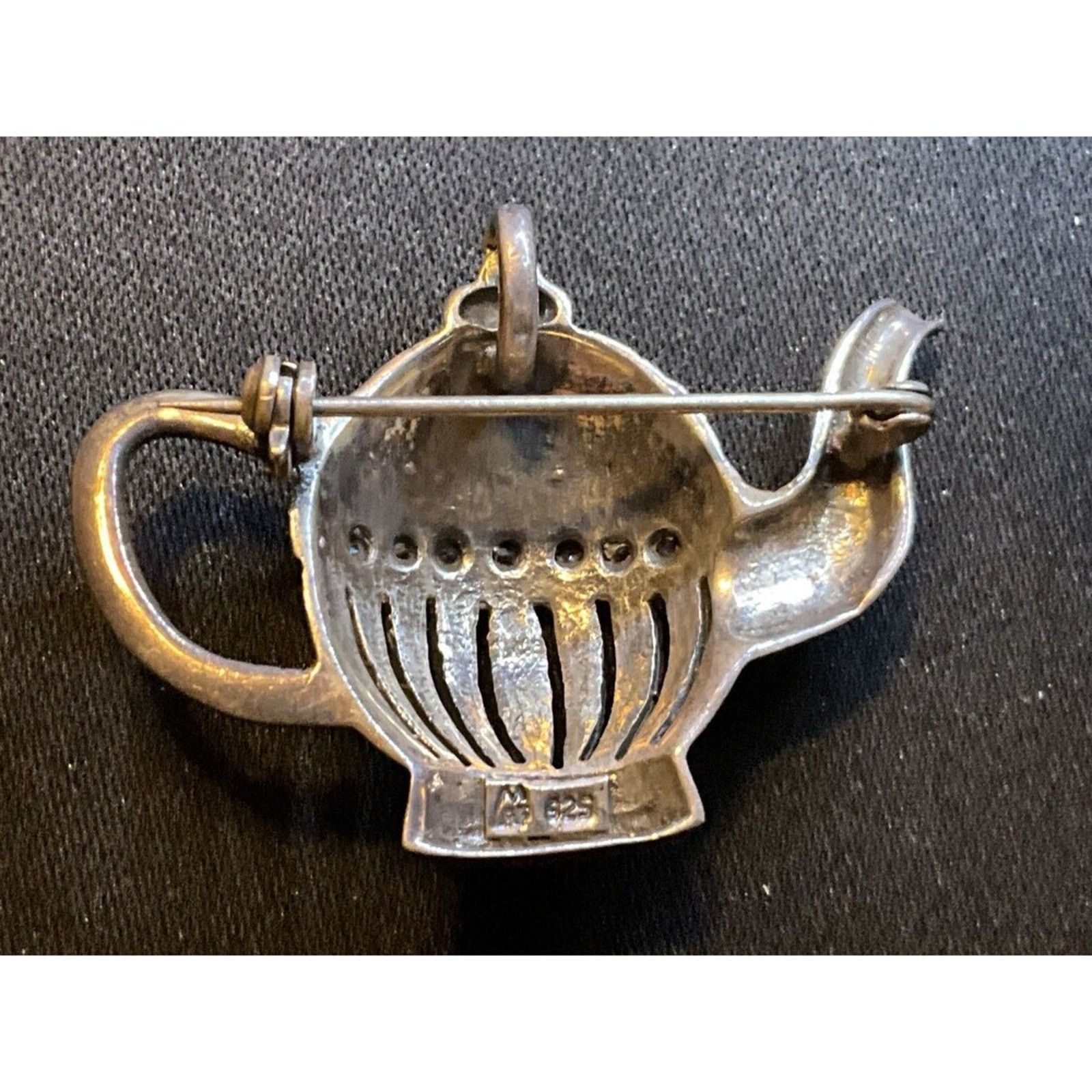 Other 925 Sterling Silver Marcasite Garnet Tea Pot Brooch/Pendant Size ONE SIZE - 4 Thumbnail