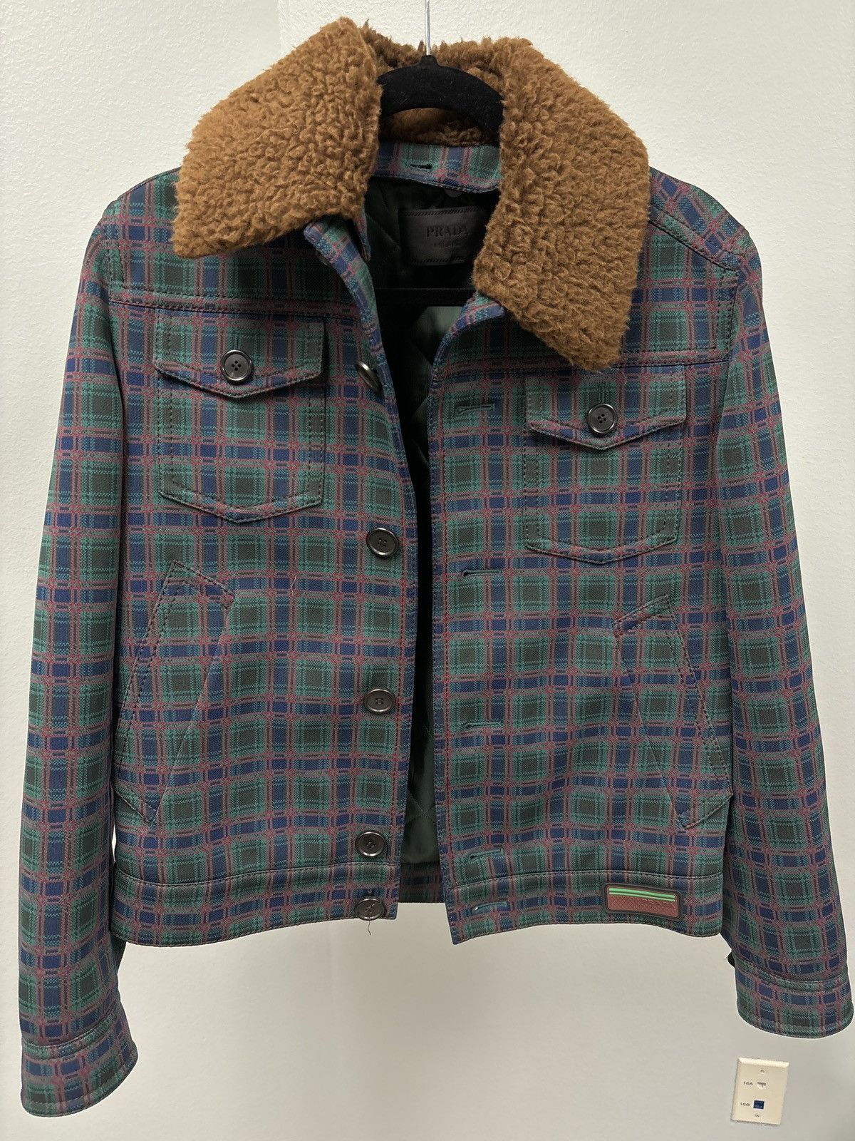 image of Prada Plaid Print Trucker Jacket, Men's (Size XS)