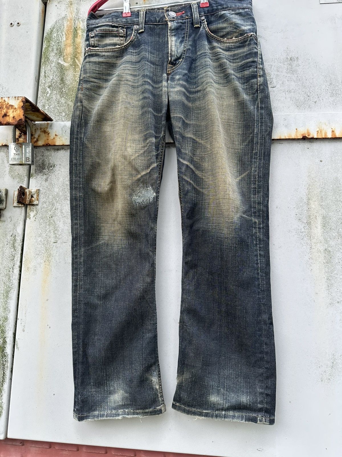 Edwin 👹Vintage THRASHED Edwin Edge Of Blue Baggy Jeans Size US 33 - 7 Thumbnail
