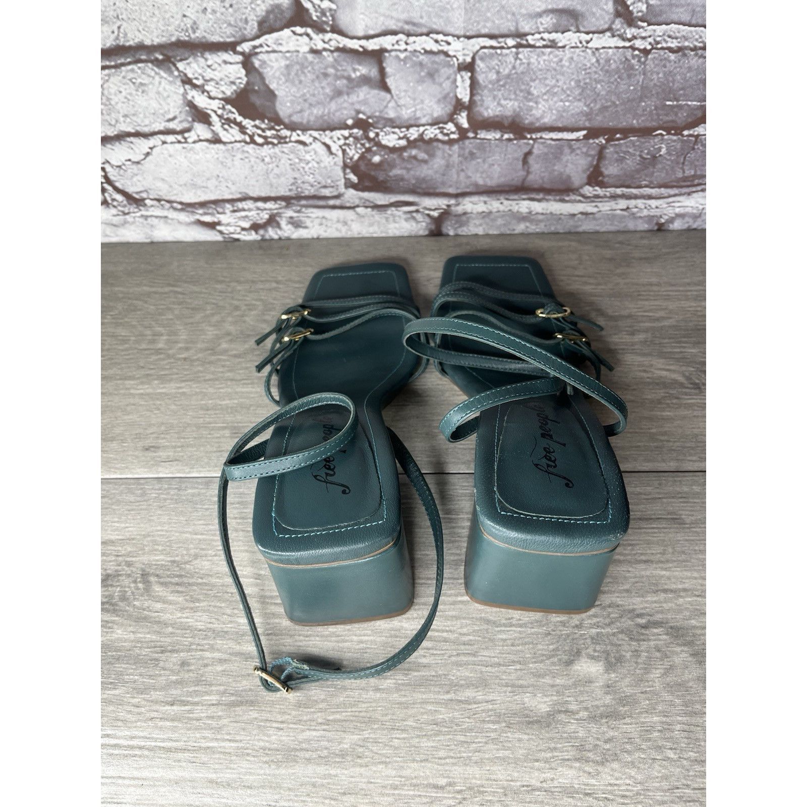 Free People Free People Niki Oasis Teal Blue Leather Strappy Block Heel Size US 8 / IT 38 - 6 Thumbnail