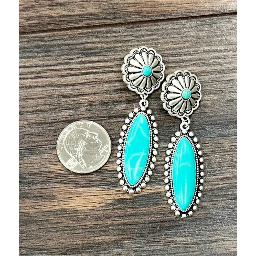 Other Turquoise Concho Stud Drop Earrings, Native American Design, Size ONE SIZE - 9 Thumbnail