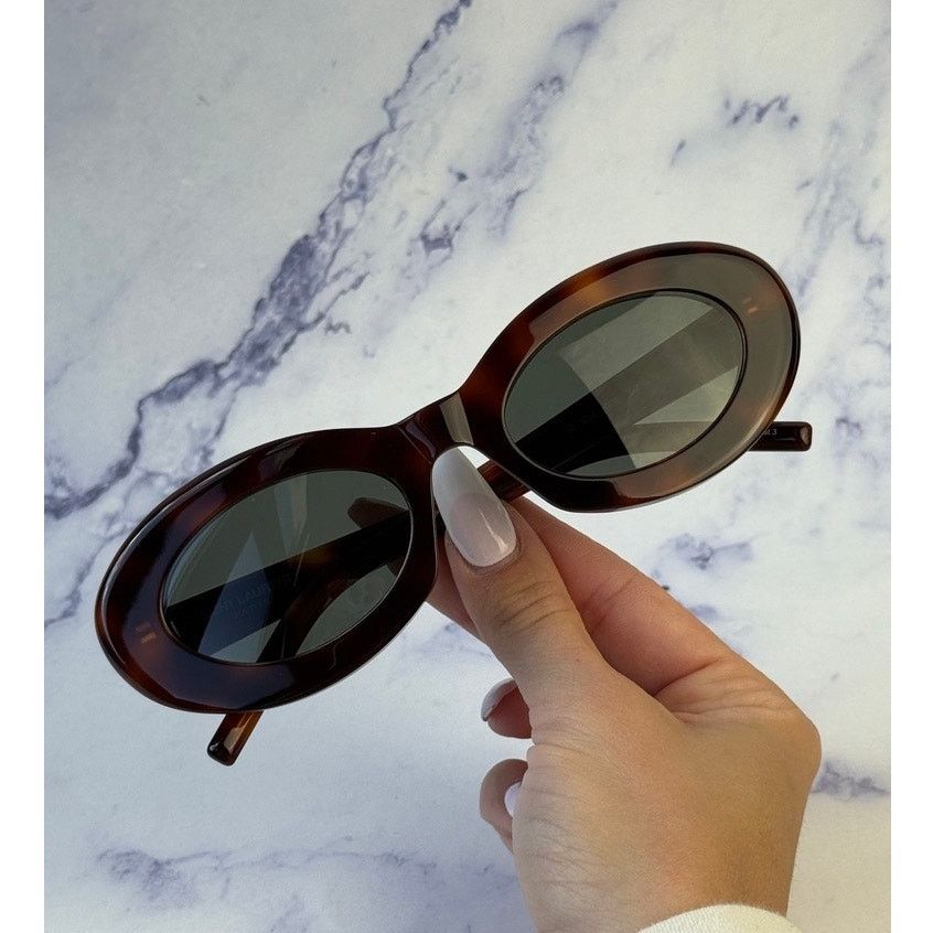 Saint Laurent Paris NEW Saint Laurent SL594 Oval Sunglasses in Havana Brown Size ONE SIZE - 1 Thumbnail