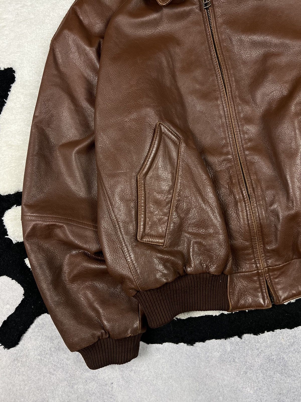Genuine Leather Vintage Brown Boxy Soft Leather Bomber USA Faded Jacket Size US XL / EU 56 / 4 - 5 Thumbnail