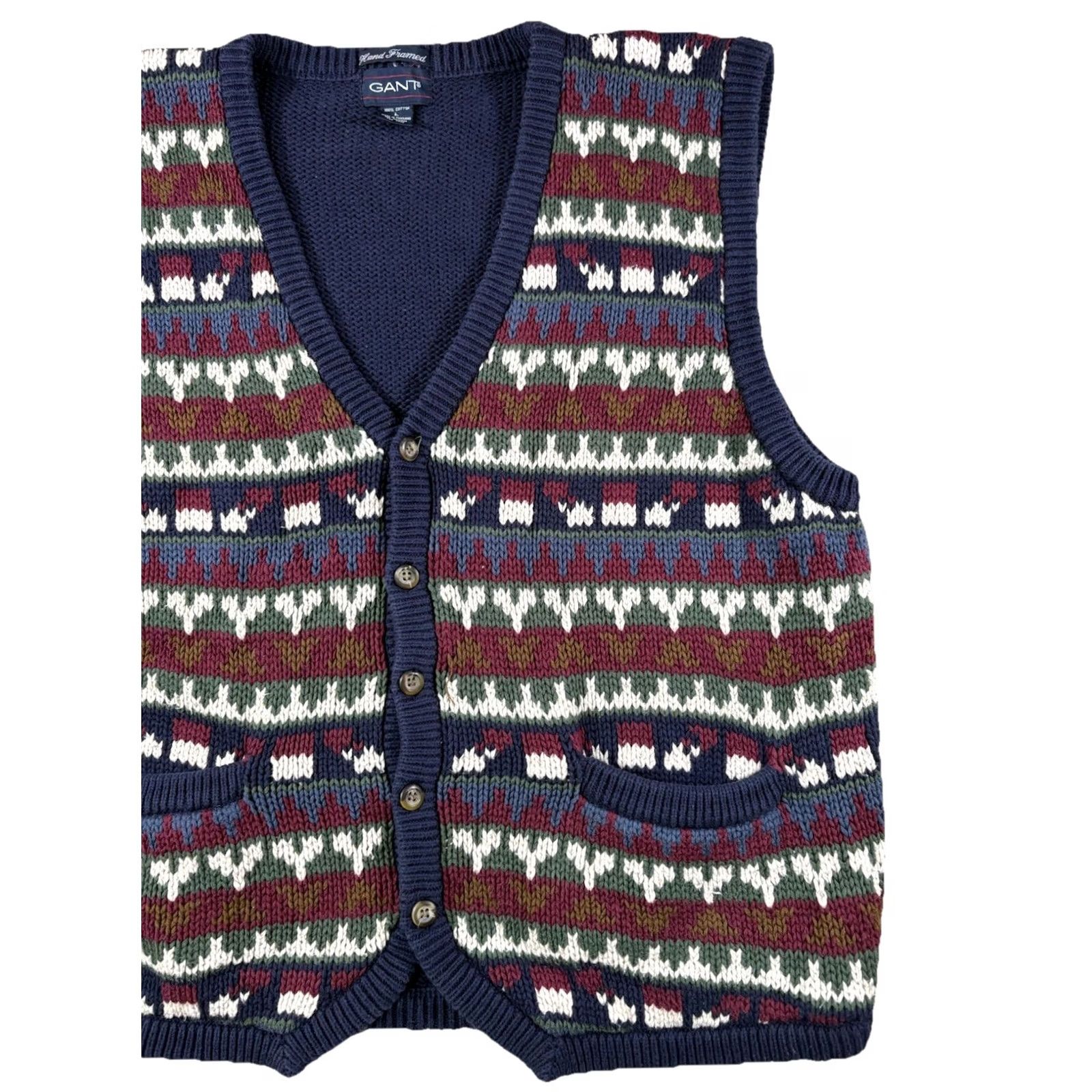 Gant Vintage Gant Sweater Vest, Geometric Print Hand Framed Grandpa Large - Size US L / EU 52-54 / 3 - 3 Thumbnail