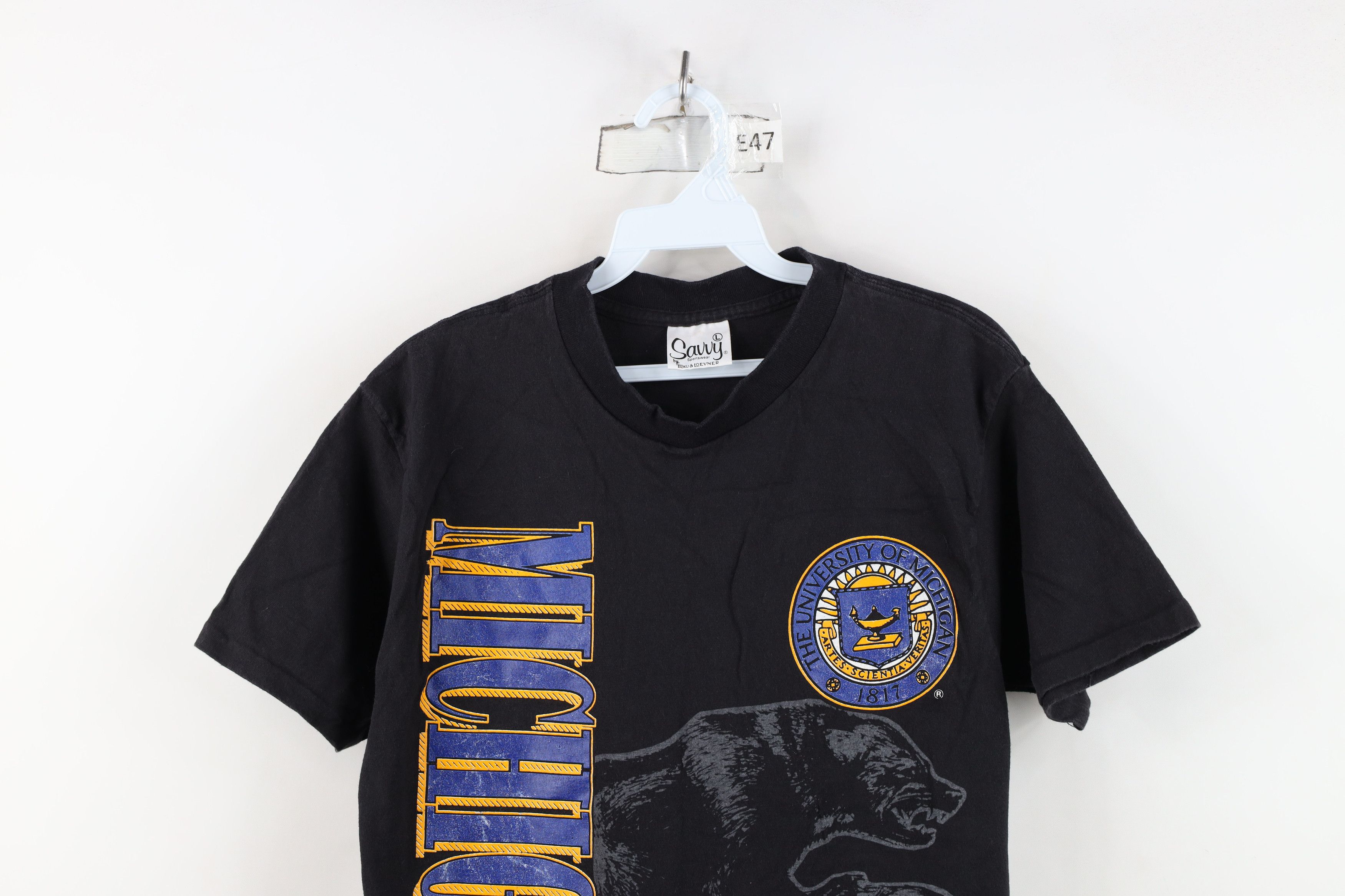 Vintage Vintage 90s Spell University of Michigan T-Shirt Black USA Size US L / EU 52-54 / 3 - 2 Thumbnail