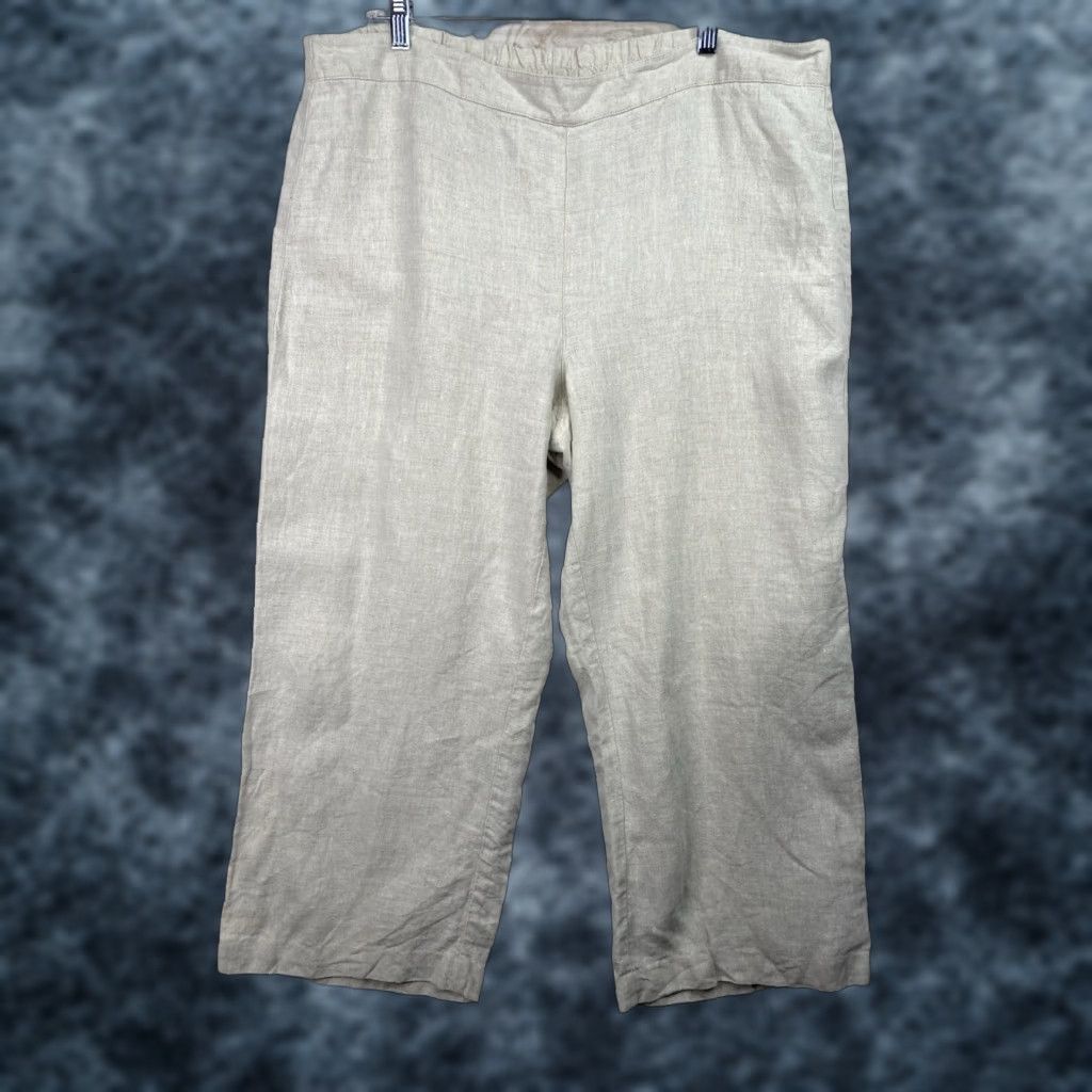 Vintage Chicos Linen Pants Wide-Leg Cropped Beige XS-XL 3 US XL Relaxed Beach Bohemian Womens Pants Size 40" / US 18 - 1 Thumbnail