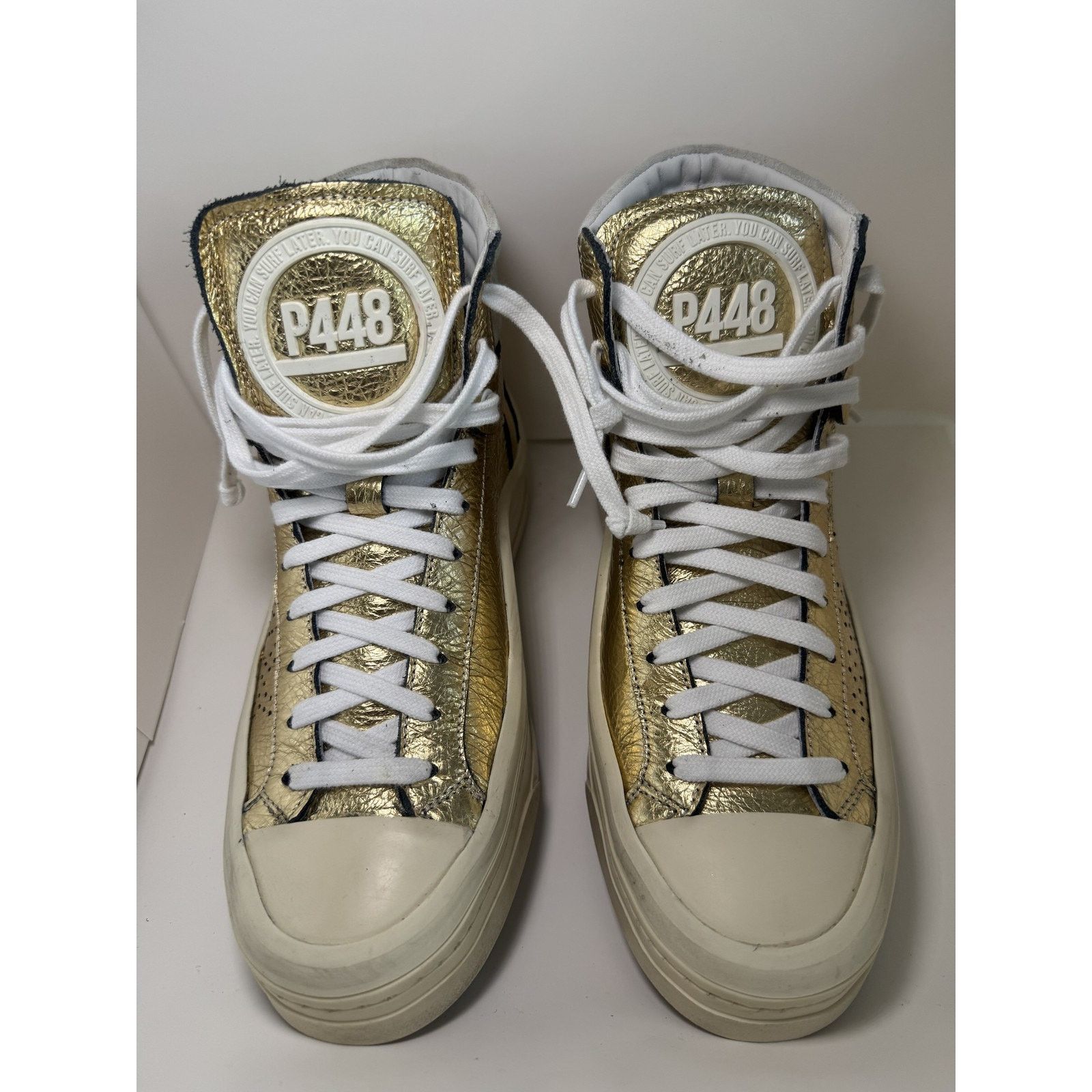 P448 P448 Rail Tulum ShoesGold High Top Made In Italy - Leather Size US 6.5 / IT 36.5 - 3 Thumbnail